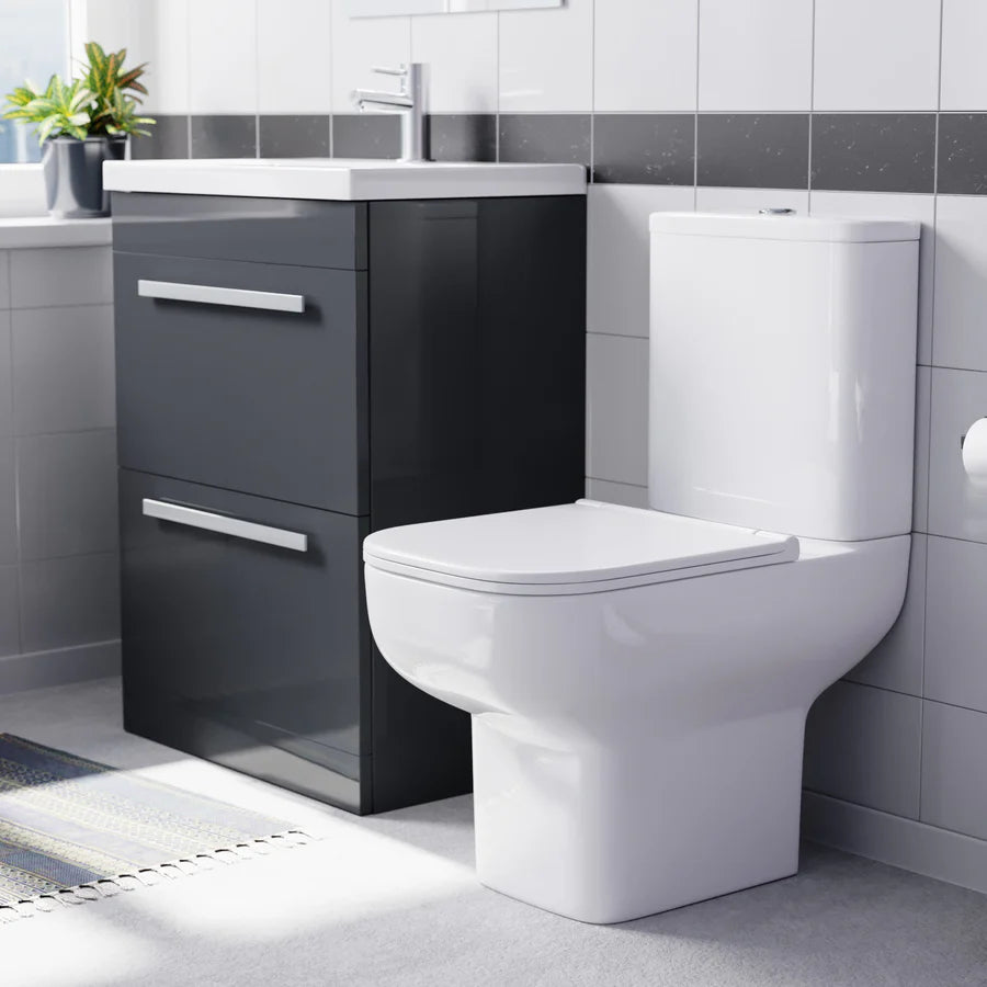 Nanuya 600mm Anthracite Drawers Basin Vanity Unit Square Close Coupled Toilet