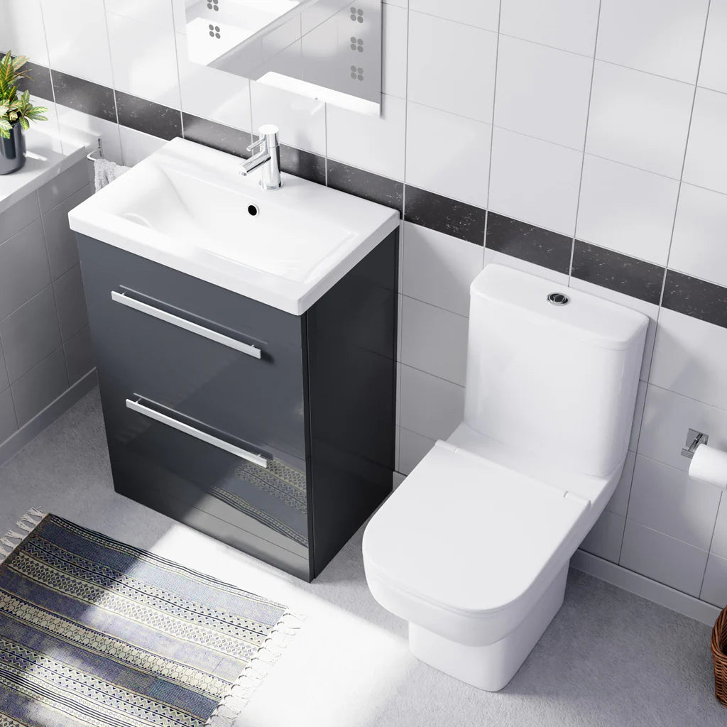 Nanuya 600mm Anthracite Drawers Basin Vanity Unit Square Close Coupled Toilet