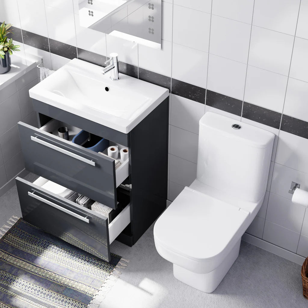 Nanuya 600mm Anthracite Drawers Basin Vanity Unit Square Close Coupled Toilet