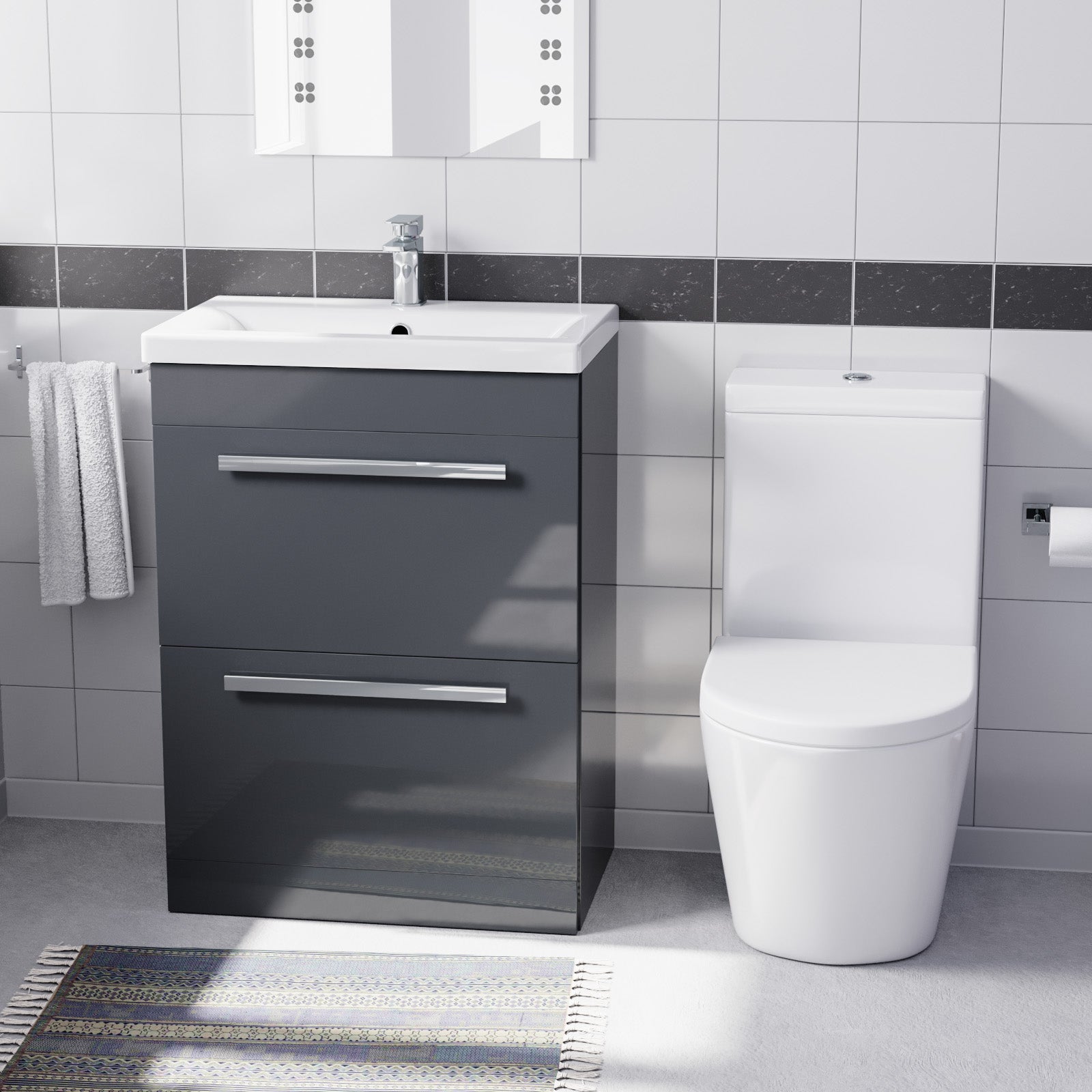 Nanuya Dark Grey 600mm 2 Drawer Vanity Basin Unit & Close Coupled Toilet