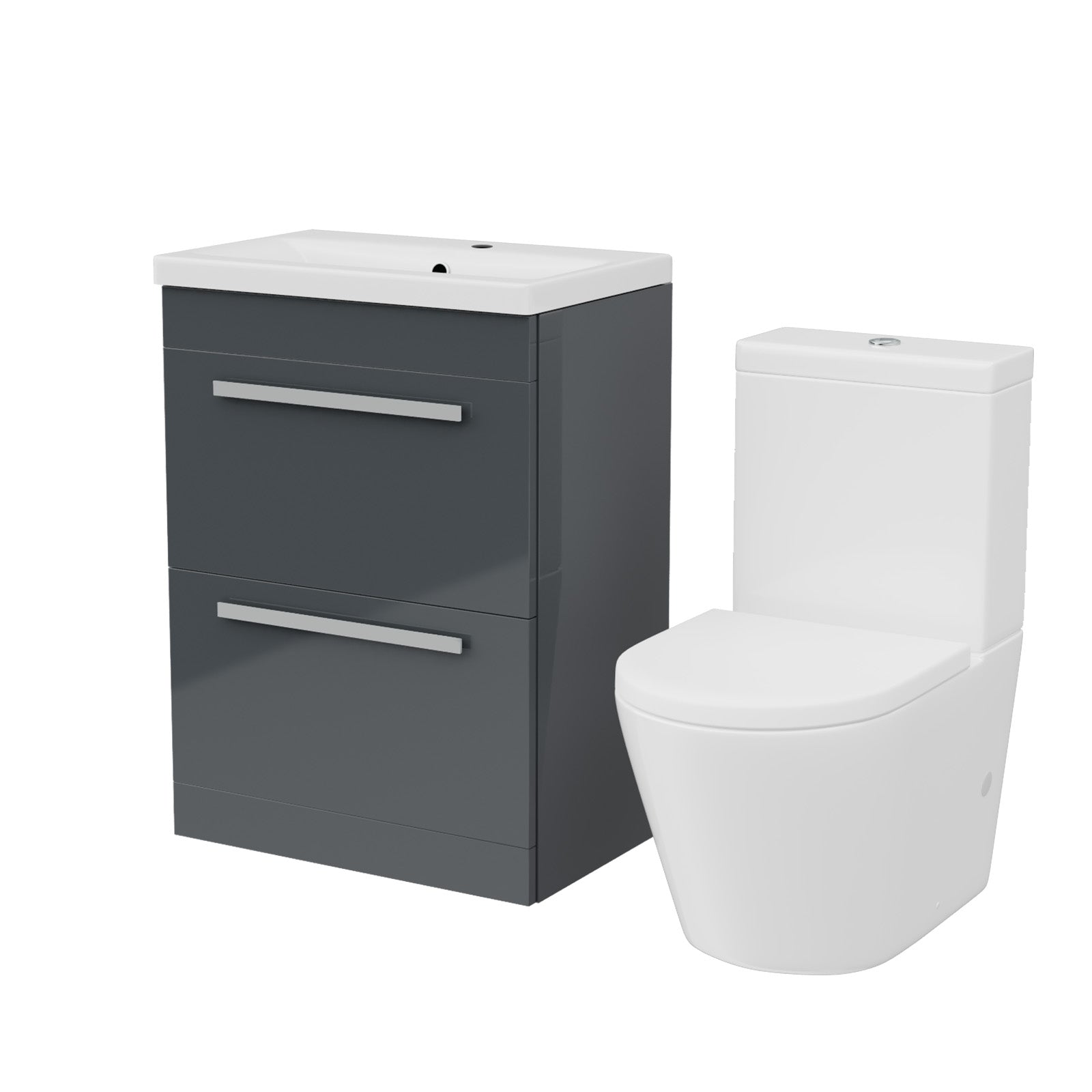 Nanuya Dark Grey 600mm 2 Drawer Vanity Basin Unit & Close Coupled Toilet