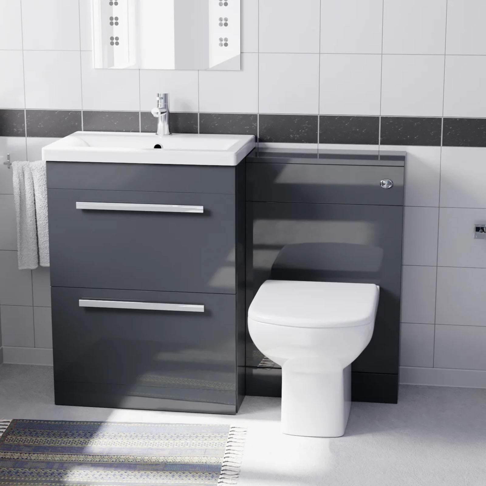 Nanuya 1100mm Anthracite Basin Vanity With WC Unit & Rimless Soft Close Toilet