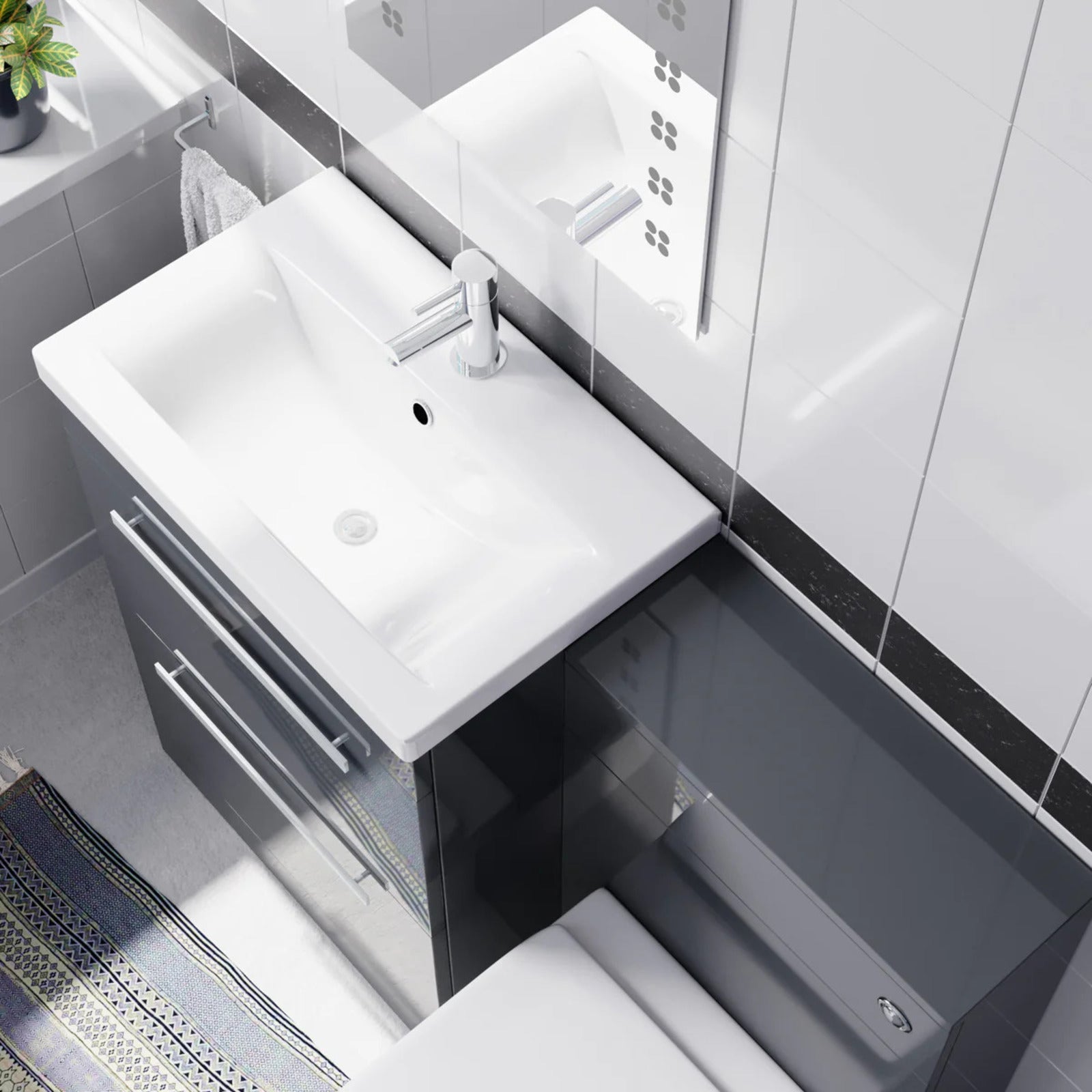 Nanuya 1100mm Anthracite Basin Vanity With WC Unit & Rimless Soft Close Toilet