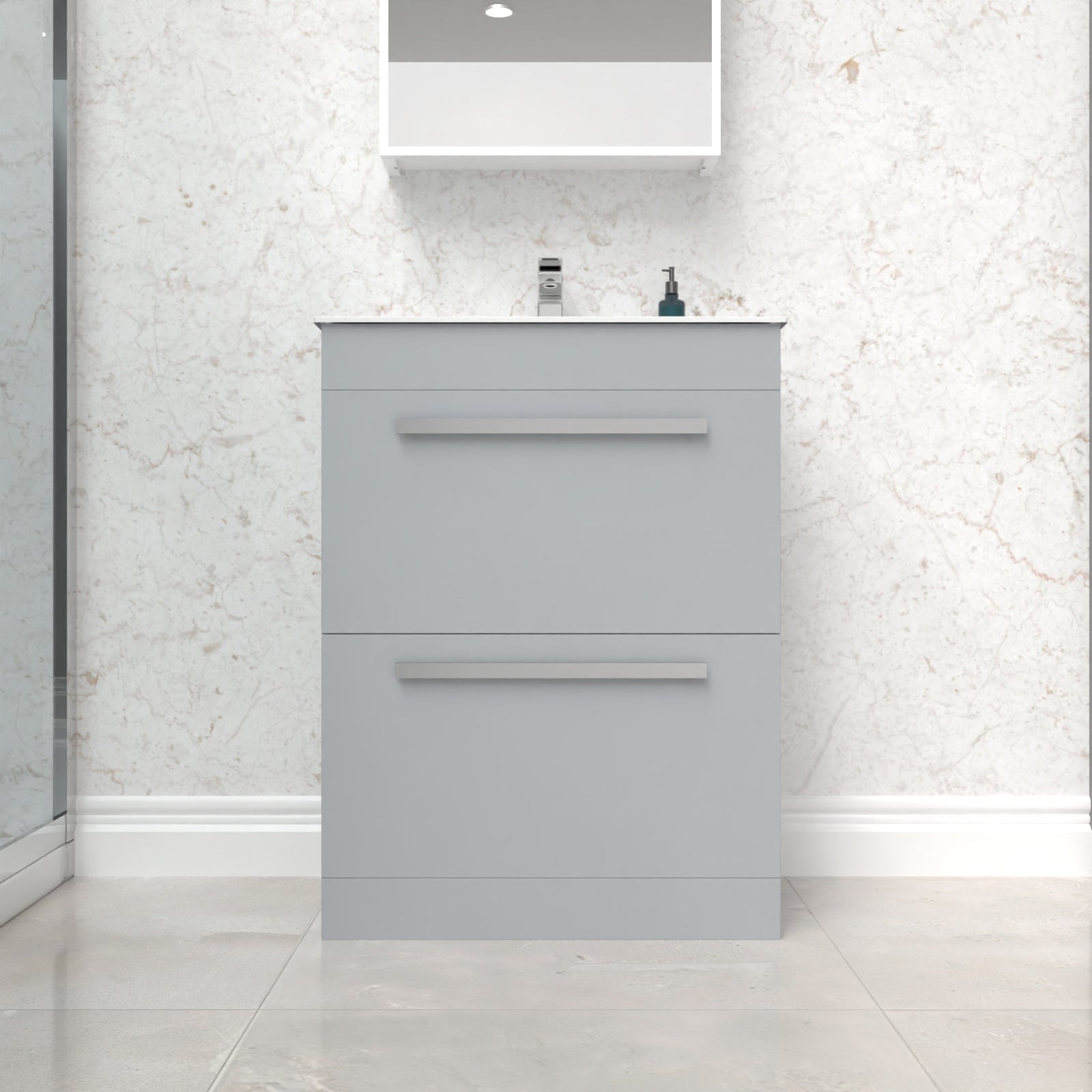 Nanuya Matte Grey 600mm Floorstanding 2 Drawer Vanity Slim Basin Unit