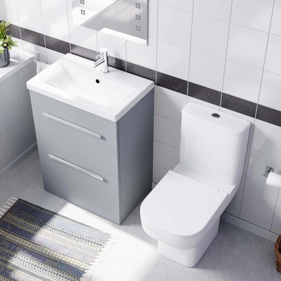 Nanuya 600mm Grey Drawers Basin Vanity Unit Square Close Coupled Toilet