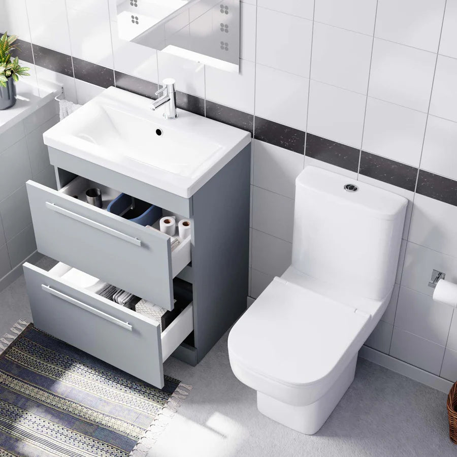 Nanuya 600mm Grey Drawers Basin Vanity Unit Square Close Coupled Toilet