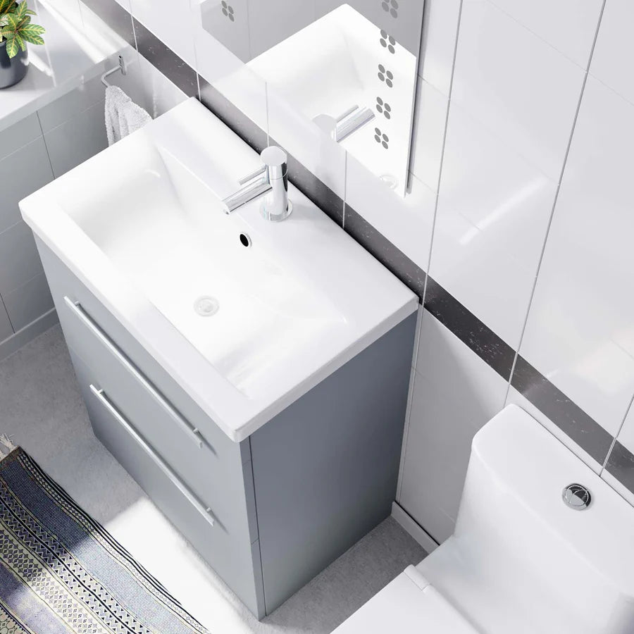 Nanuya 600mm Grey Drawers Basin Vanity Unit Square Close Coupled Toilet