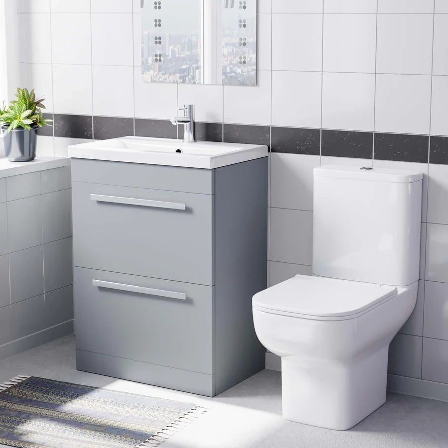 Nanuya 600mm Grey Drawers Basin Vanity Unit Square Close Coupled Toilet