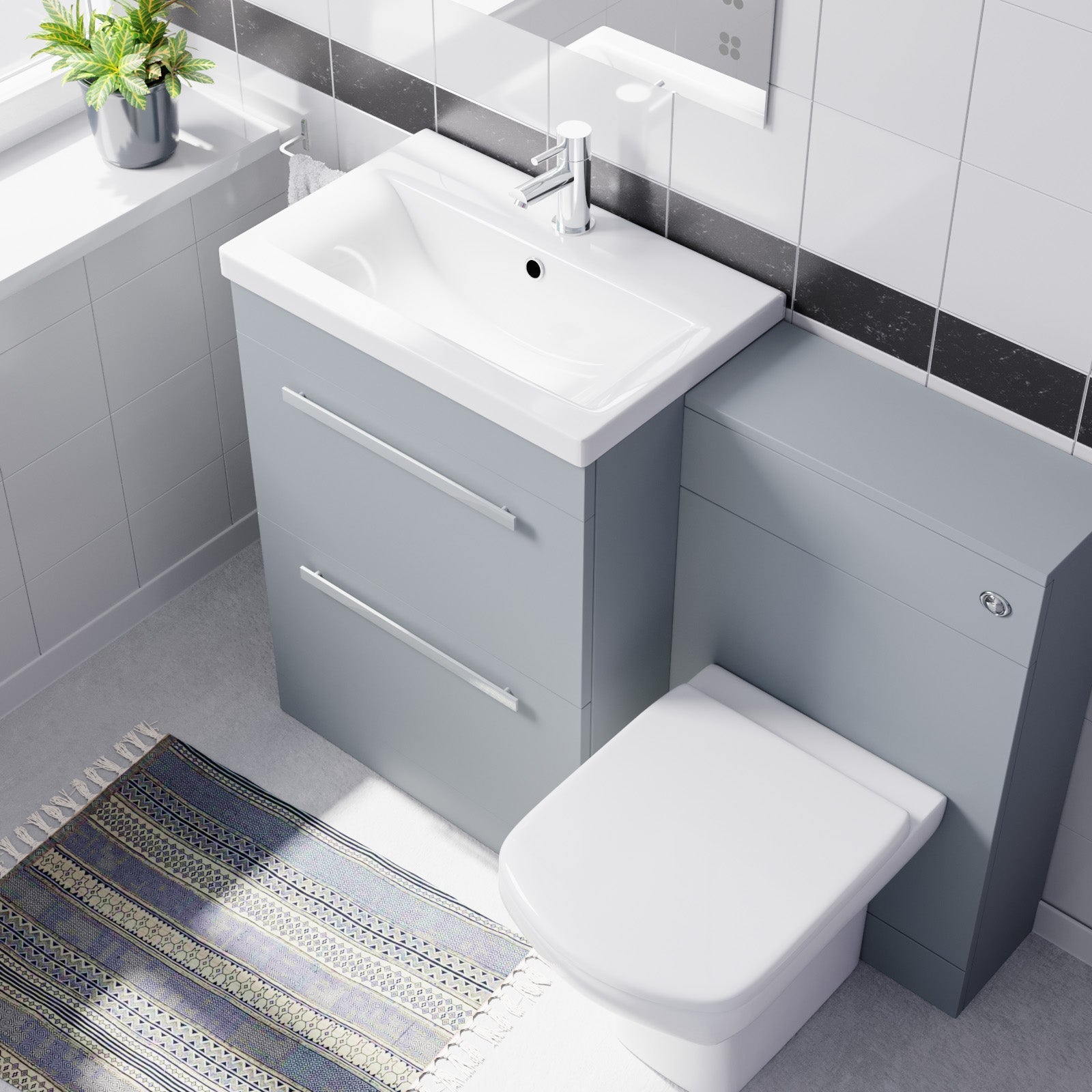 Nanuya 600mm Matte Grey 2 Drawers Vanity Unit, Back To Wall Toilet