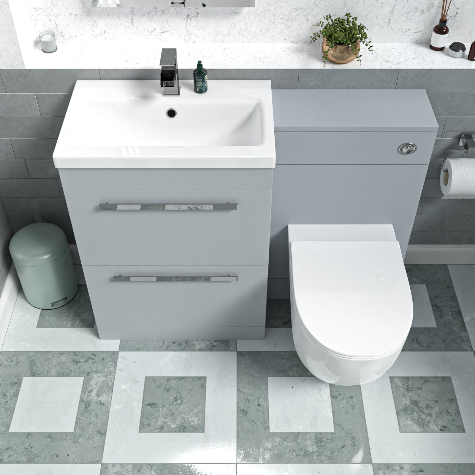 Nanuya 1100mm Matte Grey Basin Vanity Cabinet, WC Unit & Round BTW Toilet