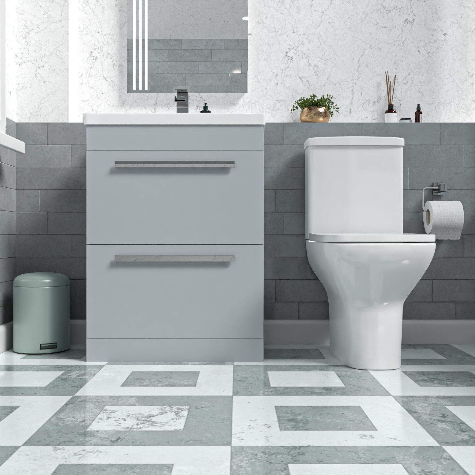 Nanuya 600mm Matte Grey Drawers Basin Vanity & Rimless Close Coupled Toilet