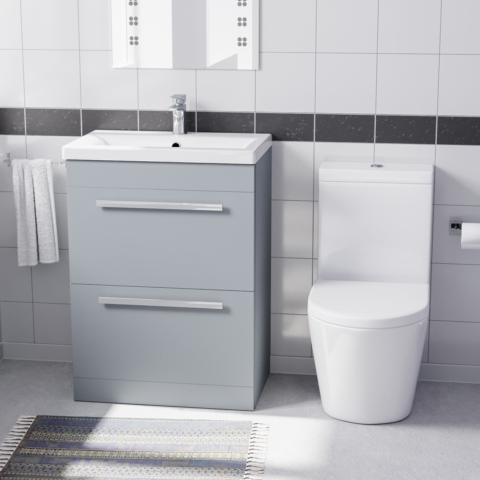 Nanuya Matte Grey 600mm 2 Drawer Vanity Basin Unit & Close Coupled Toilet