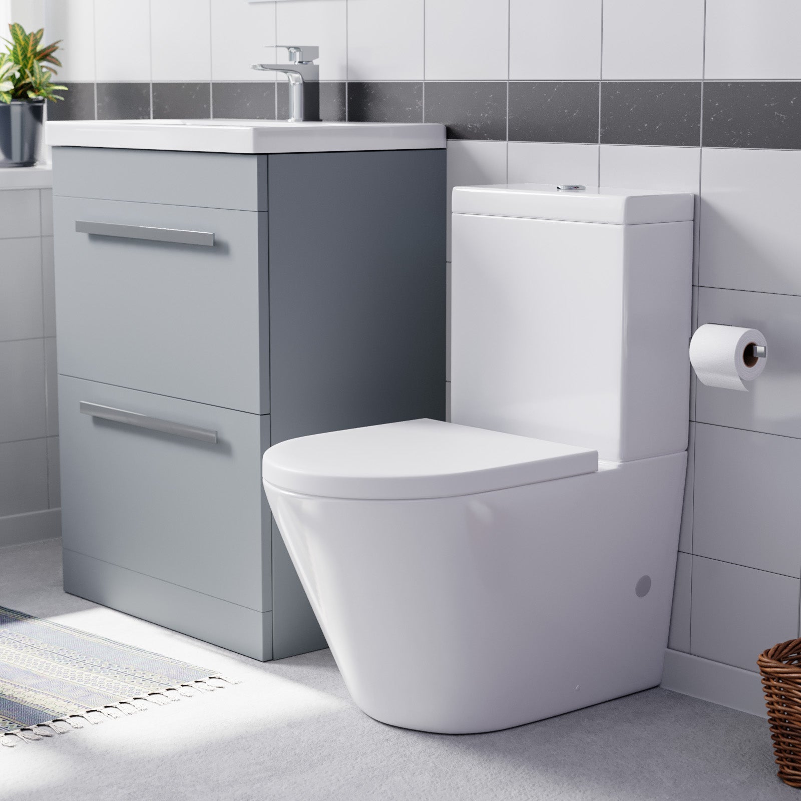 Nanuya Matte Grey 600mm 2 Drawer Vanity Basin Unit & Close Coupled Toilet