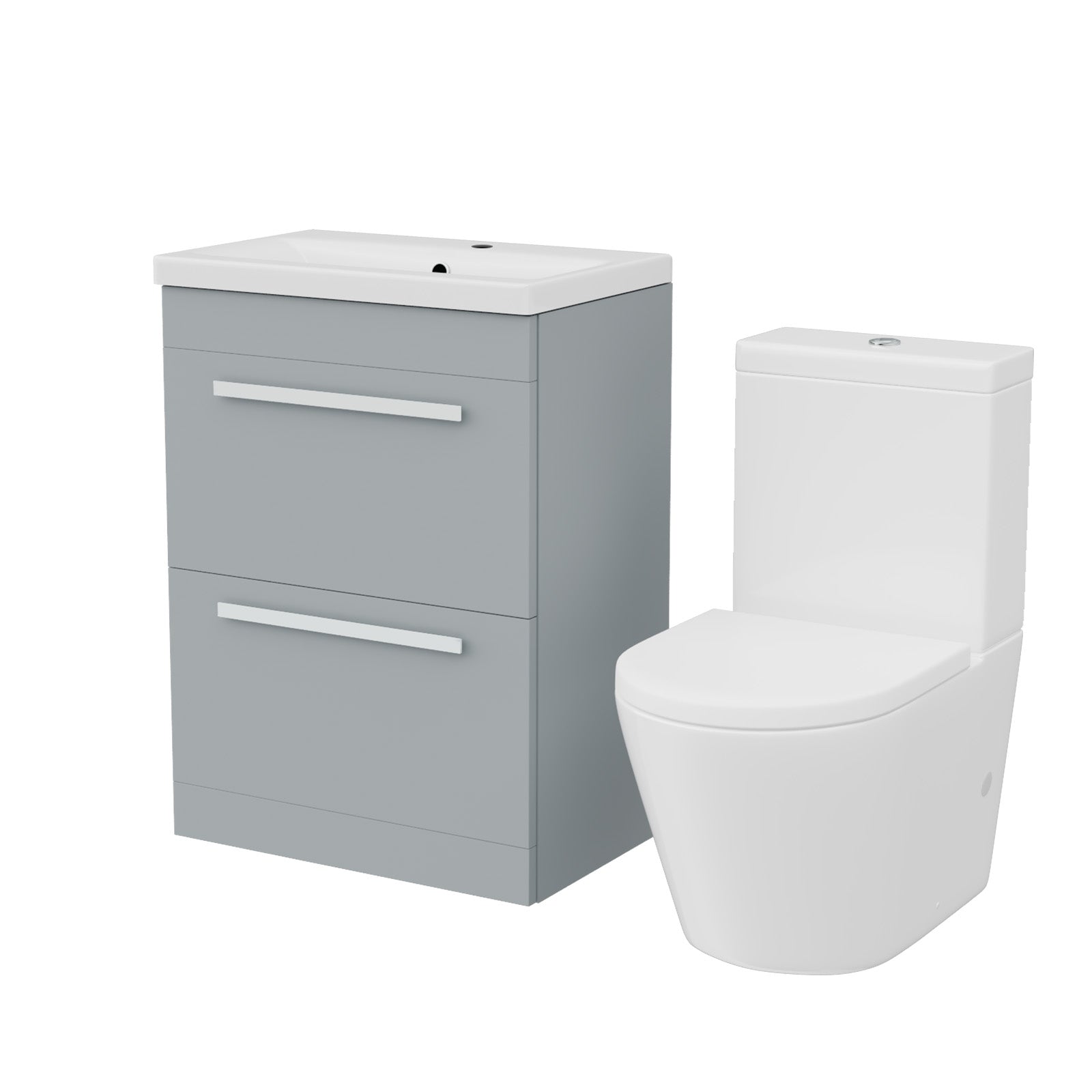 Nanuya Matte Grey 600mm 2 Drawer Vanity Basin Unit & Close Coupled Toilet