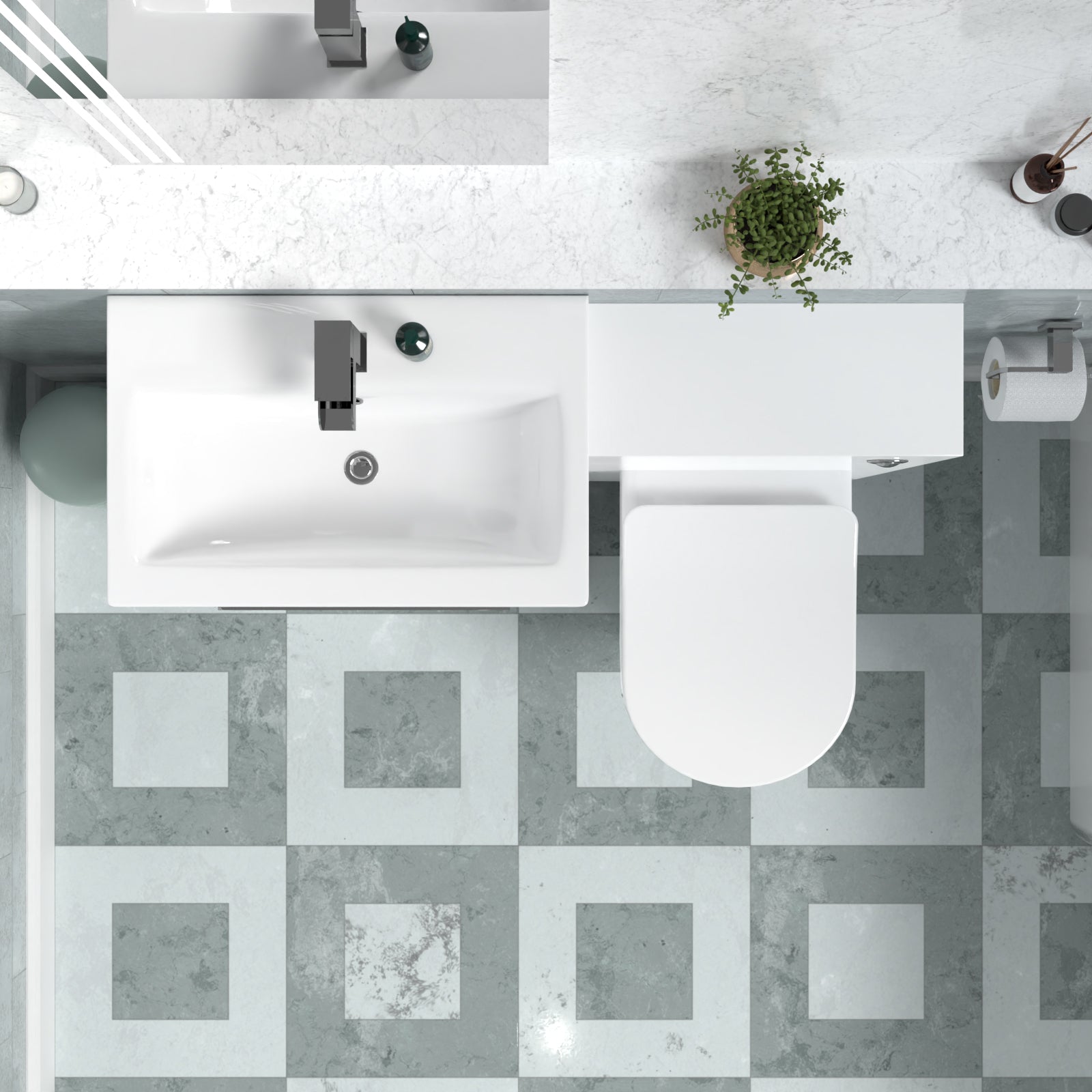Nanuya 1100mm White Drawers Basin Vanity, WC Unit, Back To Wall Comfort Toilet