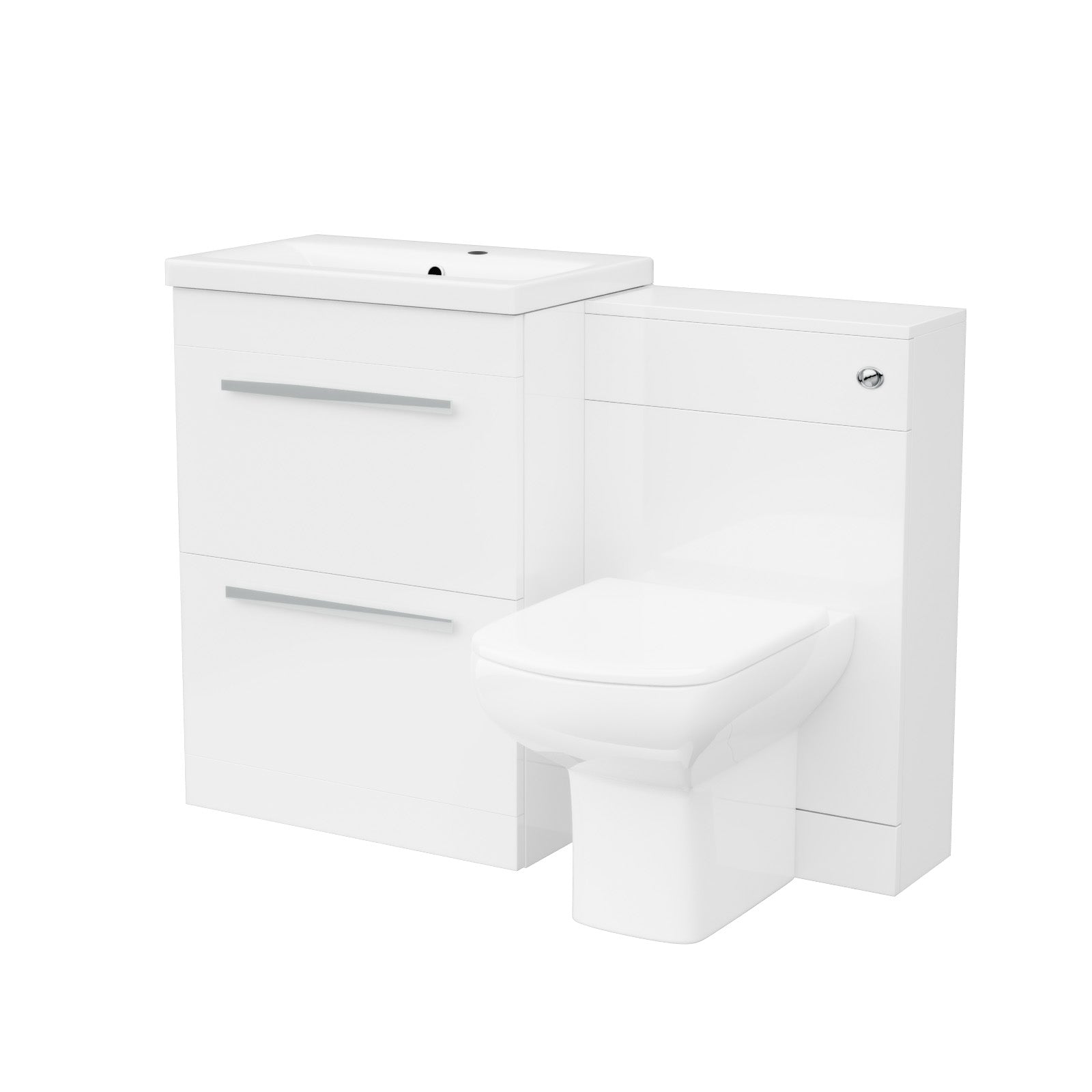 Nanuya 600mm White 2 Drawers Vanity Unit, Back To Wall Toilet