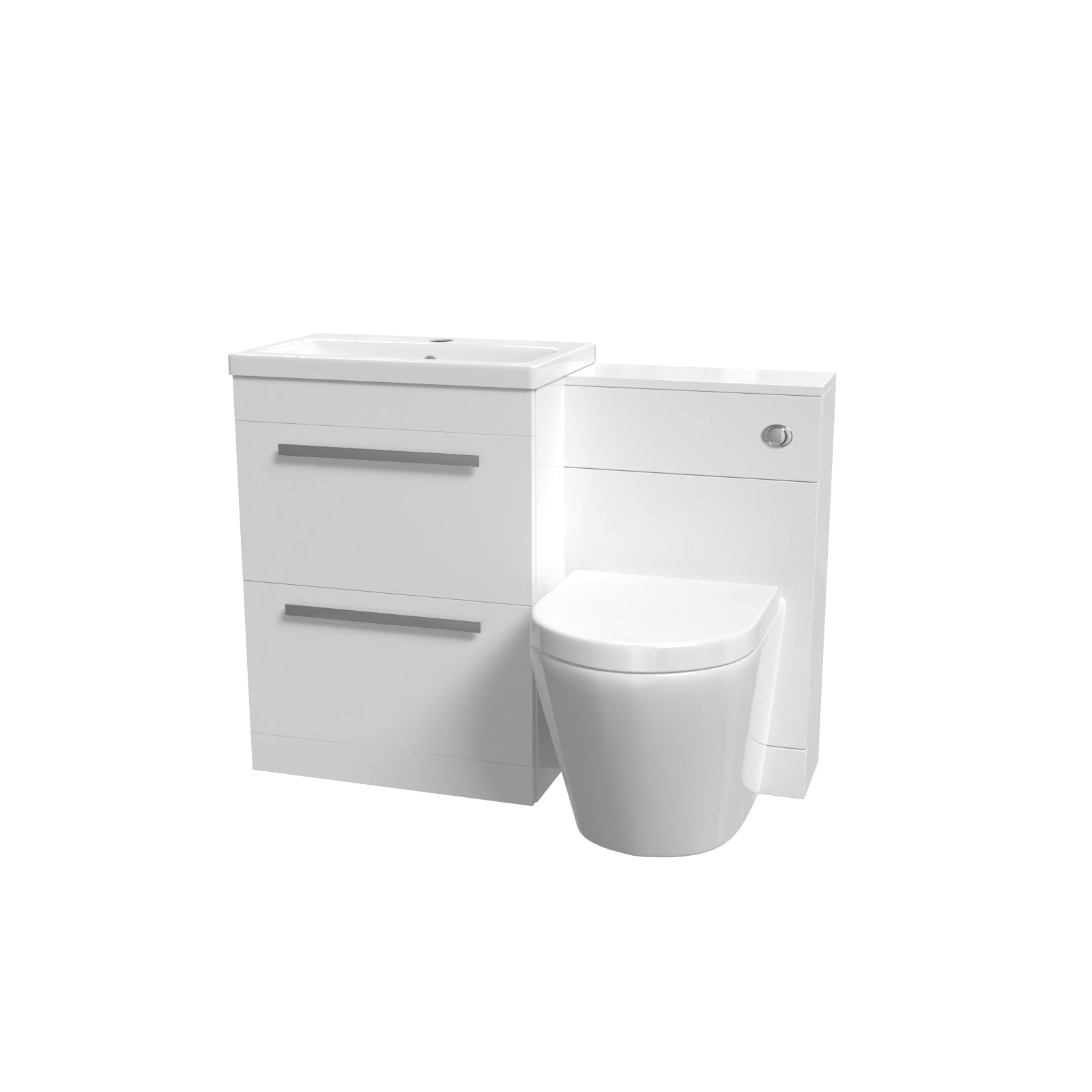Nanuya 1100mm White Basin Vanity Cabinet, WC Unit & Back To Wall Toilet