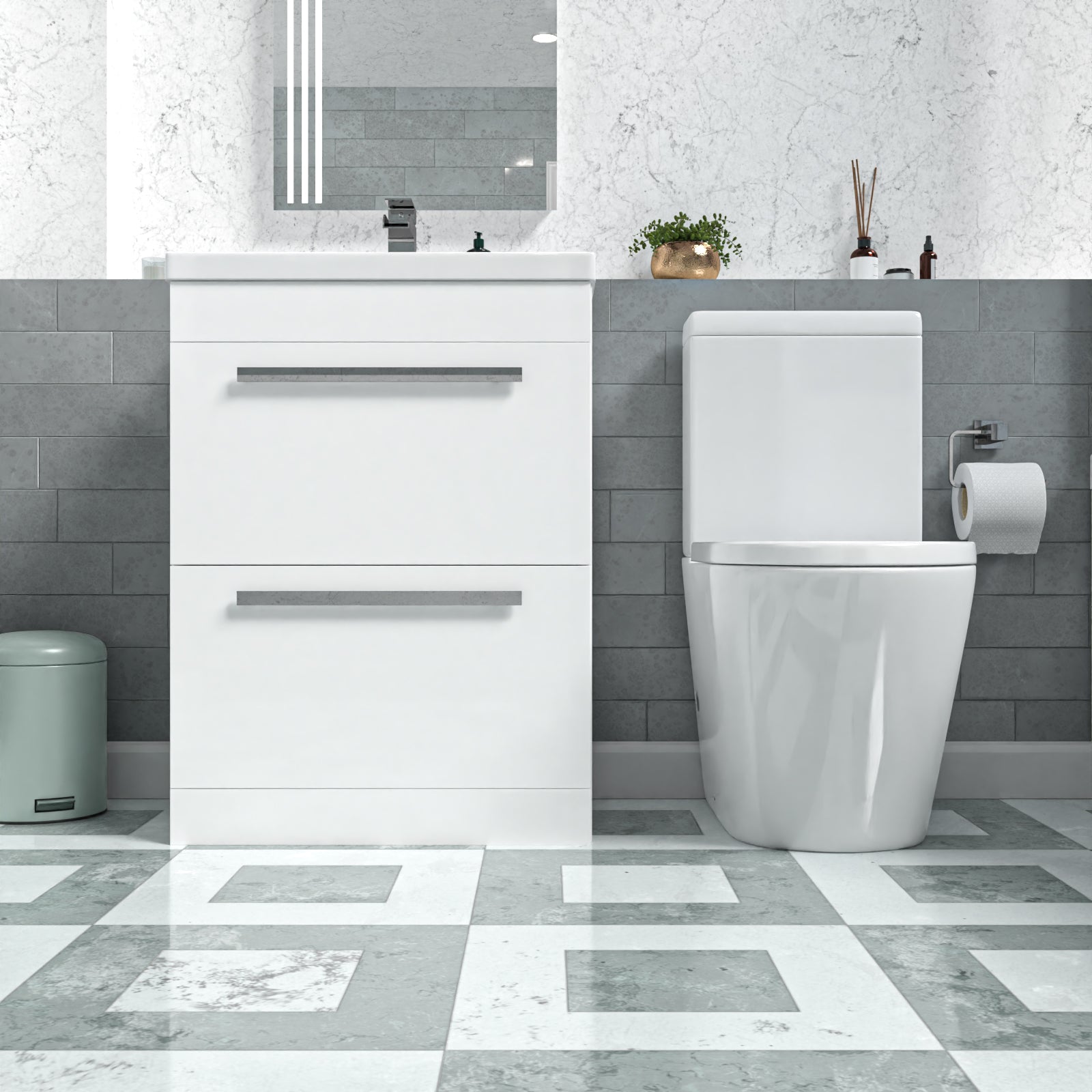Nanuya 600mm Floorstanding 2 Drawer Vanity Basin Unit & Round Close Coupled Toilet White