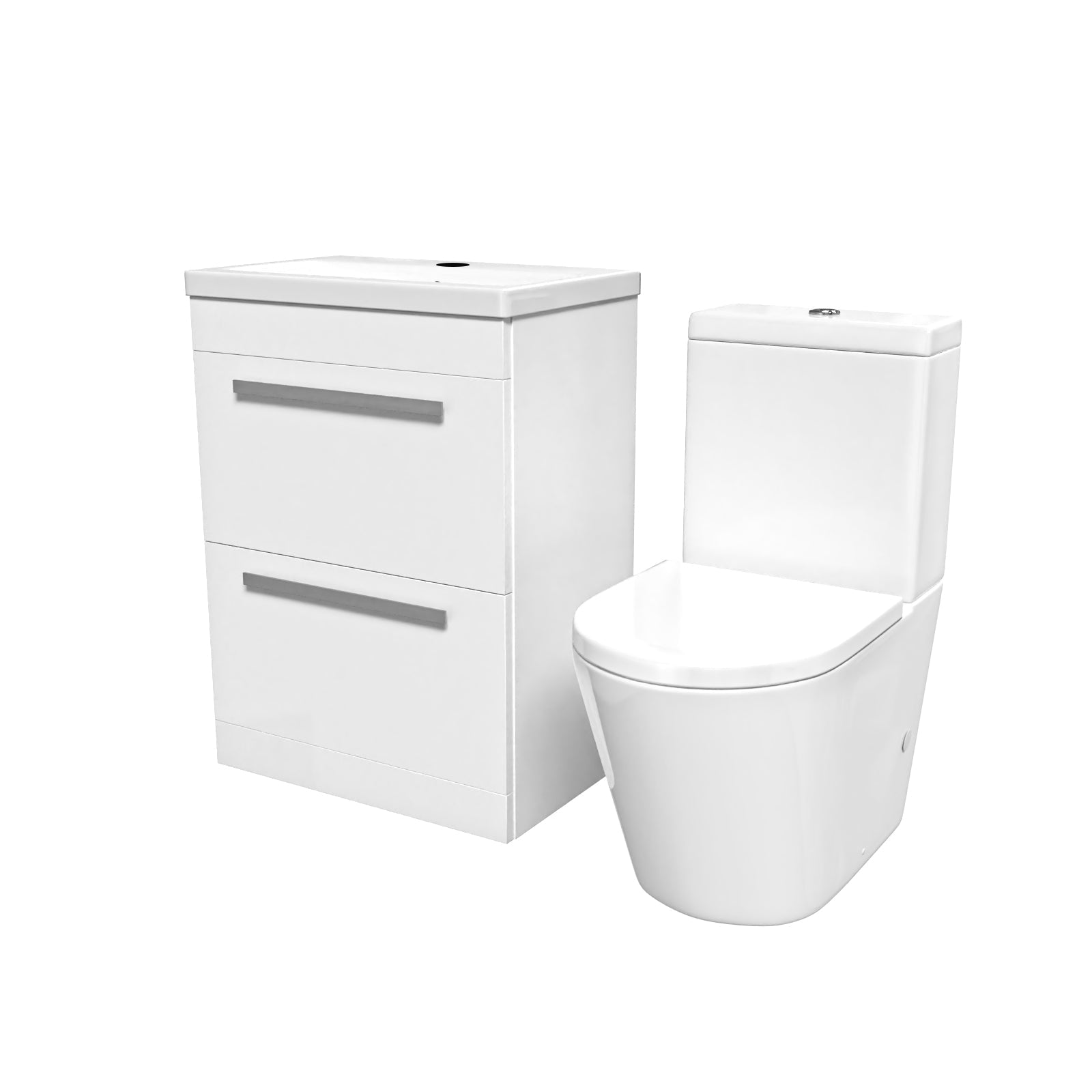 Nanuya 600mm Floorstanding 2 Drawer Vanity Basin Unit & Round Close Coupled Toilet White
