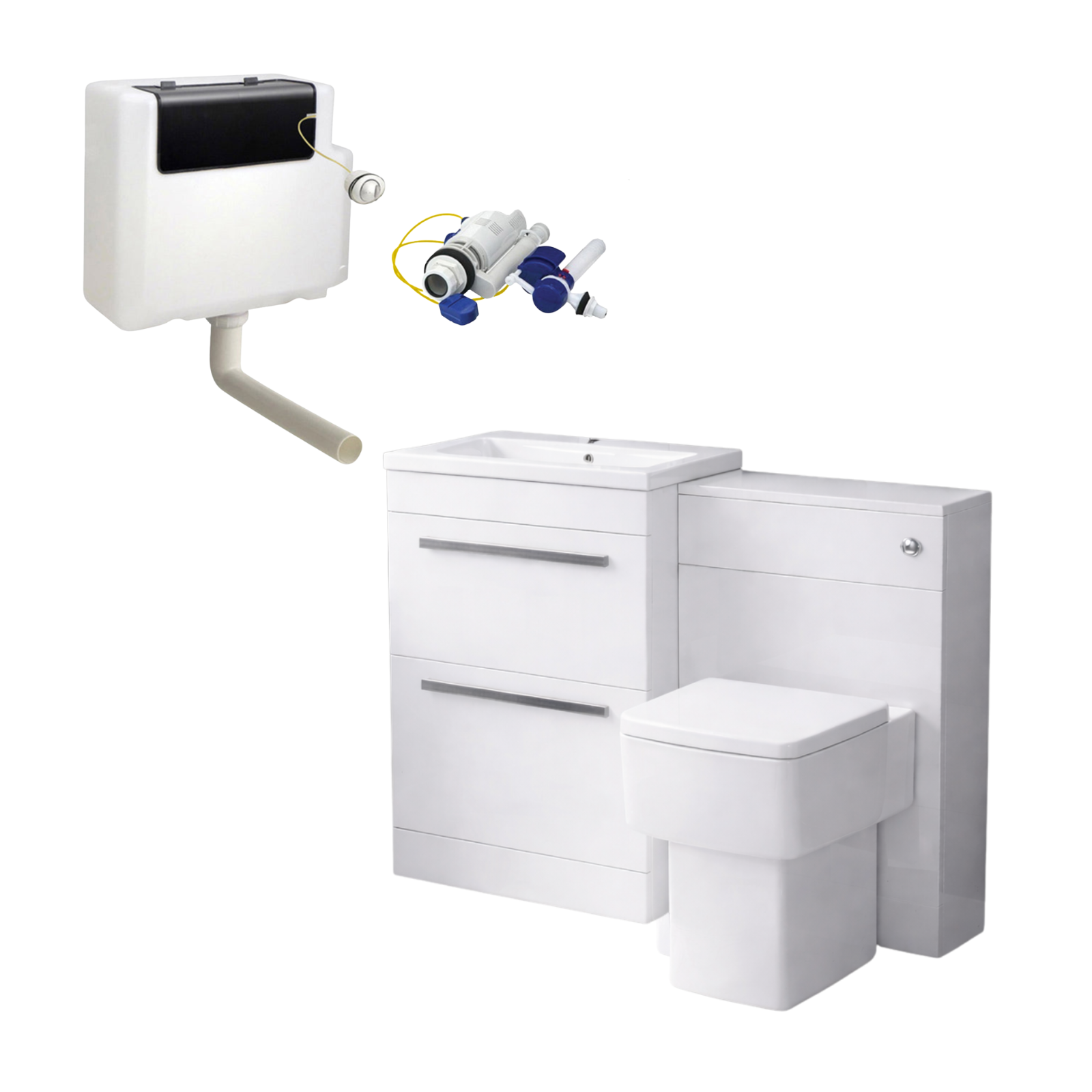 Nanuya White 600mm Basin Sink Vanity WC Unit & Rimless BTW Toilet Pan