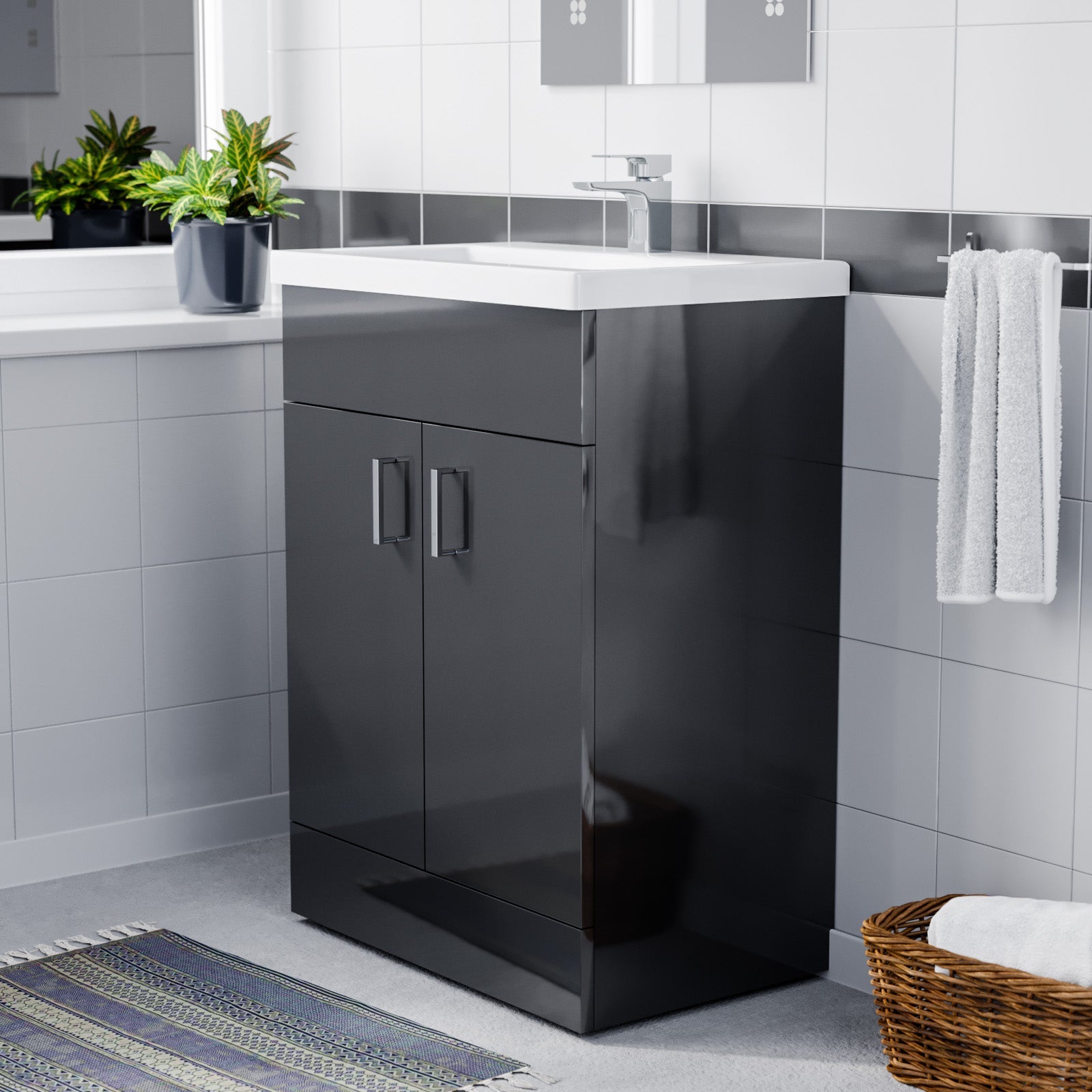 Nanuya 600mm Floorstanding Basin Vanity Unit Cabinet Bathroom Anthracite