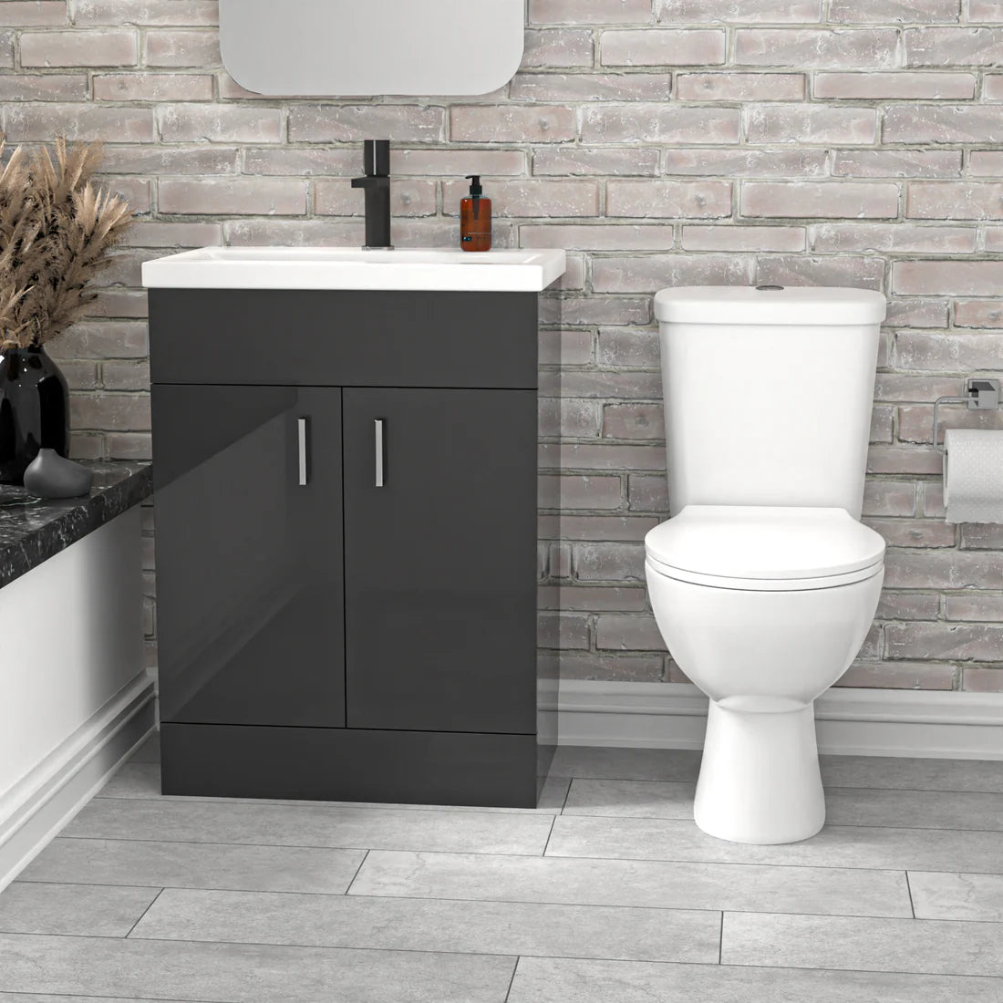 Nanuya 600mm Dark Grey Basin Vanity & White Close Coupled Toilet