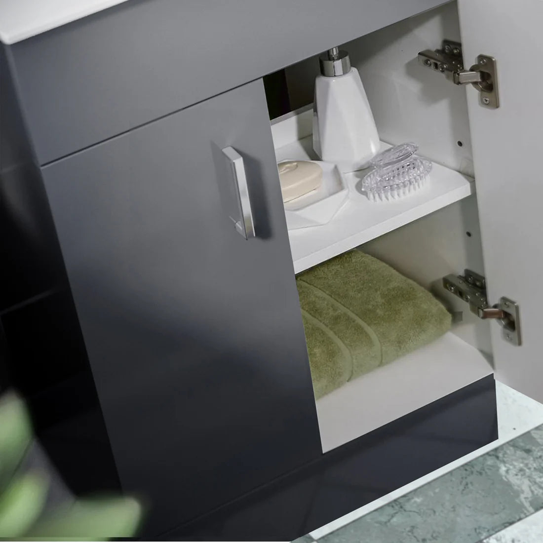 Nanuya 600mm Dark Grey Basin Vanity & White Close Coupled Toilet