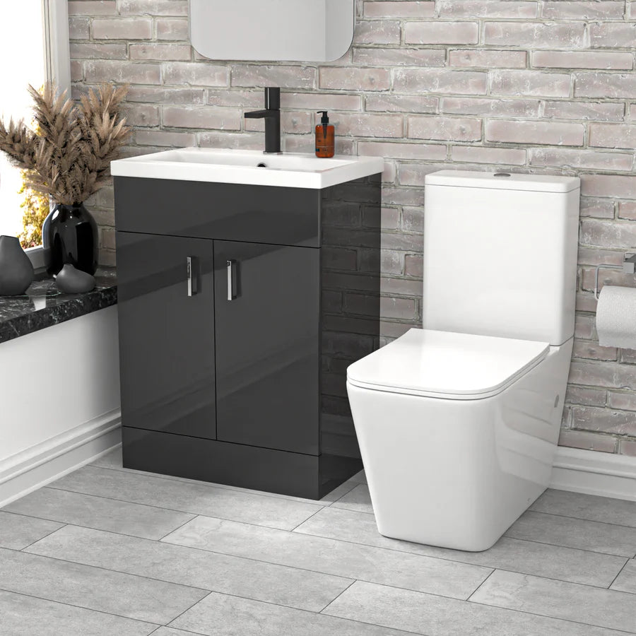 Nanuya 600mm Dark Grey Basin Vanity & Rimless Square Close Coupled Toilet