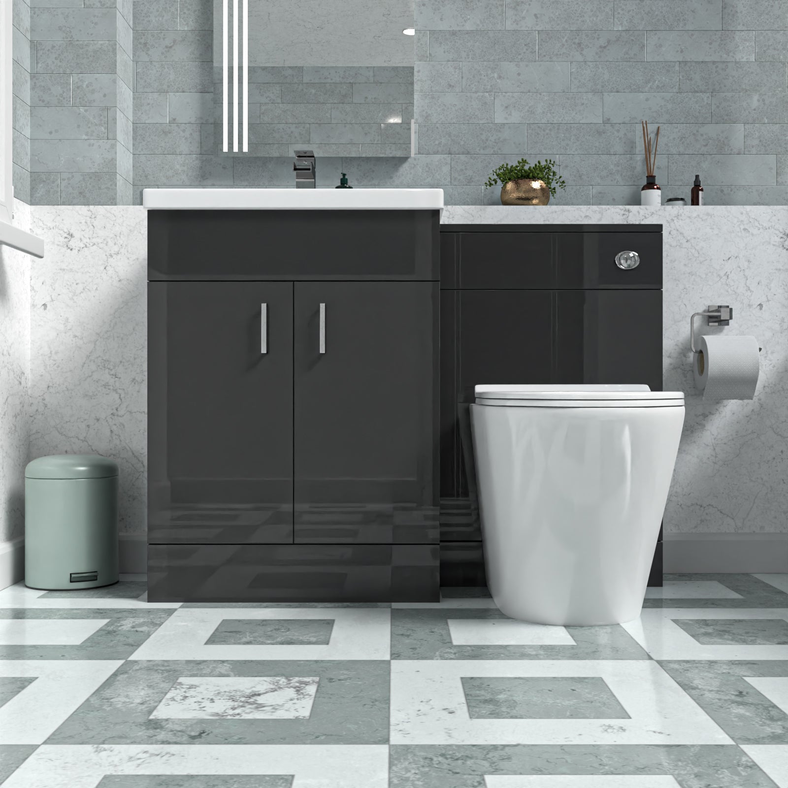 Nanuya Anthracite 600mm Freestanding Vanity Basin, WC Unit, & BTW Toilet Flat Pack