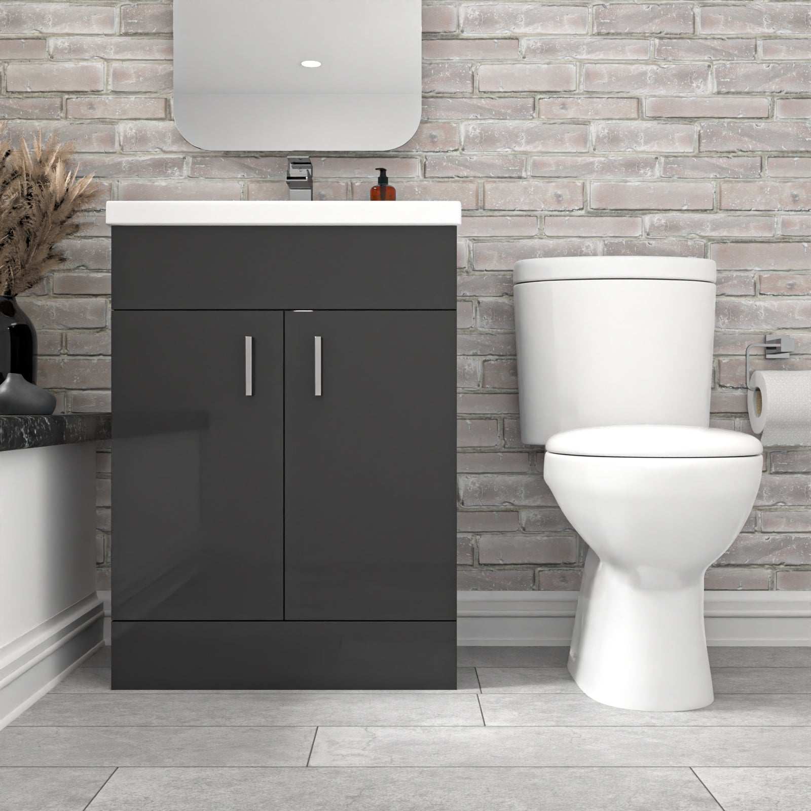 Nanuya Dark Grey 600 mm Flat Pack Basin Vanity Unit & Toilet