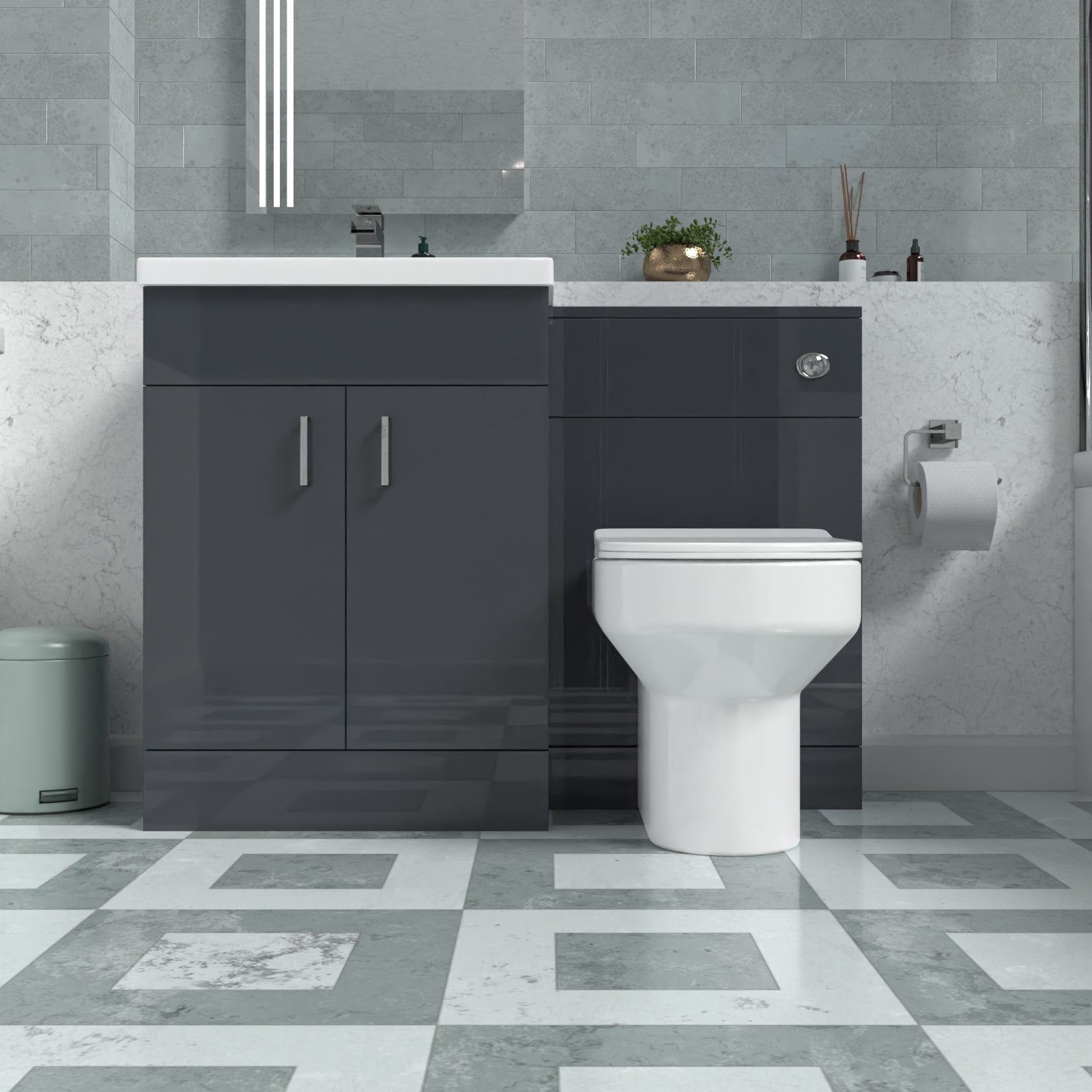 Nanuya 1100mm Dark Grey Vanity Basin Cabinet + WC Unit & Back To Wall Toilet