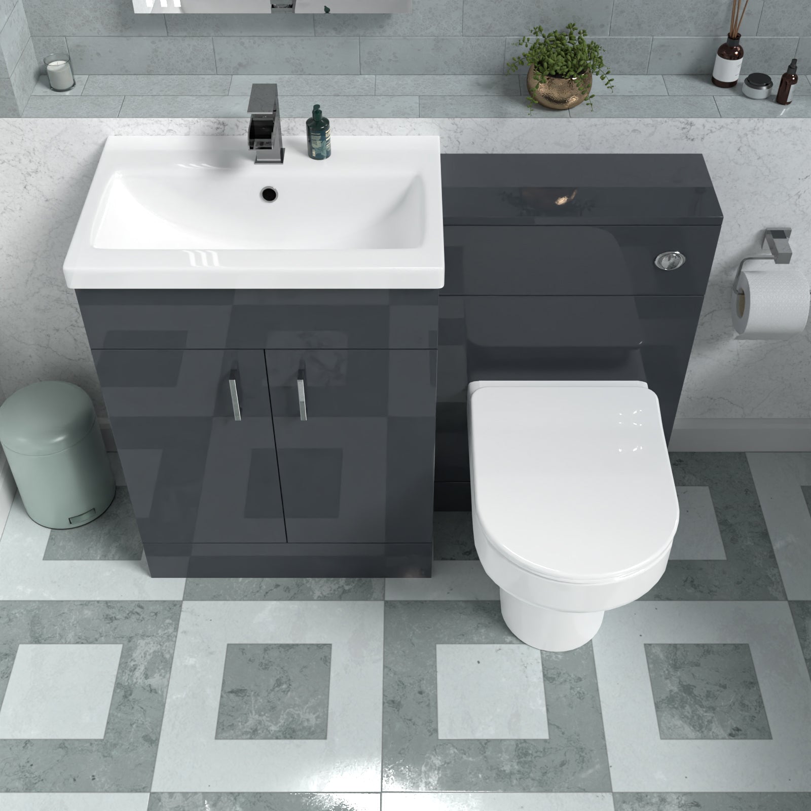 Nanuya 1100mm Dark Grey Vanity Basin Cabinet + WC Unit & Back To Wall Toilet