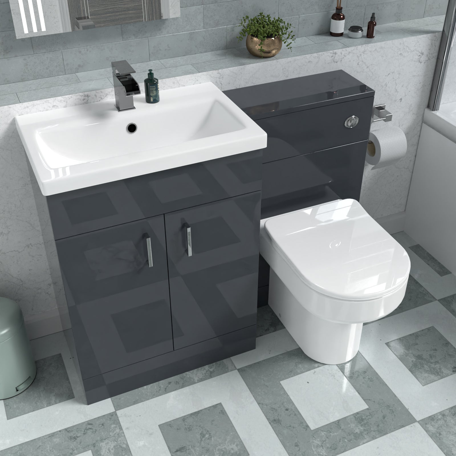 Nanuya 1100mm Dark Grey Vanity Basin Cabinet + WC Unit & Back To Wall Toilet