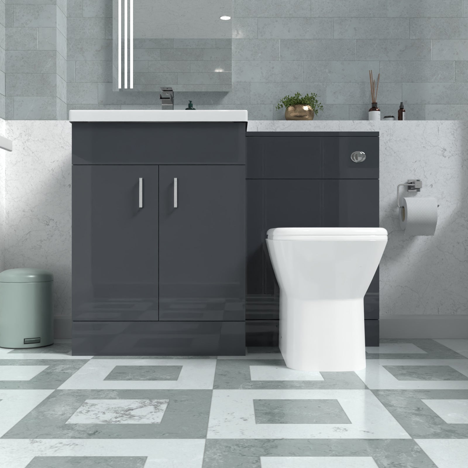 Nanuya 1100mm Freestanding Dark Grey Basin Vanity Unit & Back To Wall Toilet