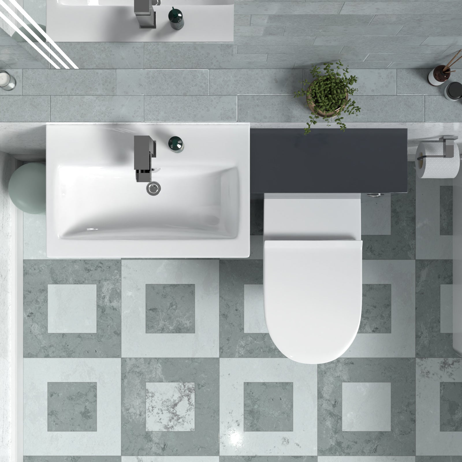 Nanuya 1100mm Dark Grey Vanity Basin Cabinet, WC Unit & Rimless Toilet