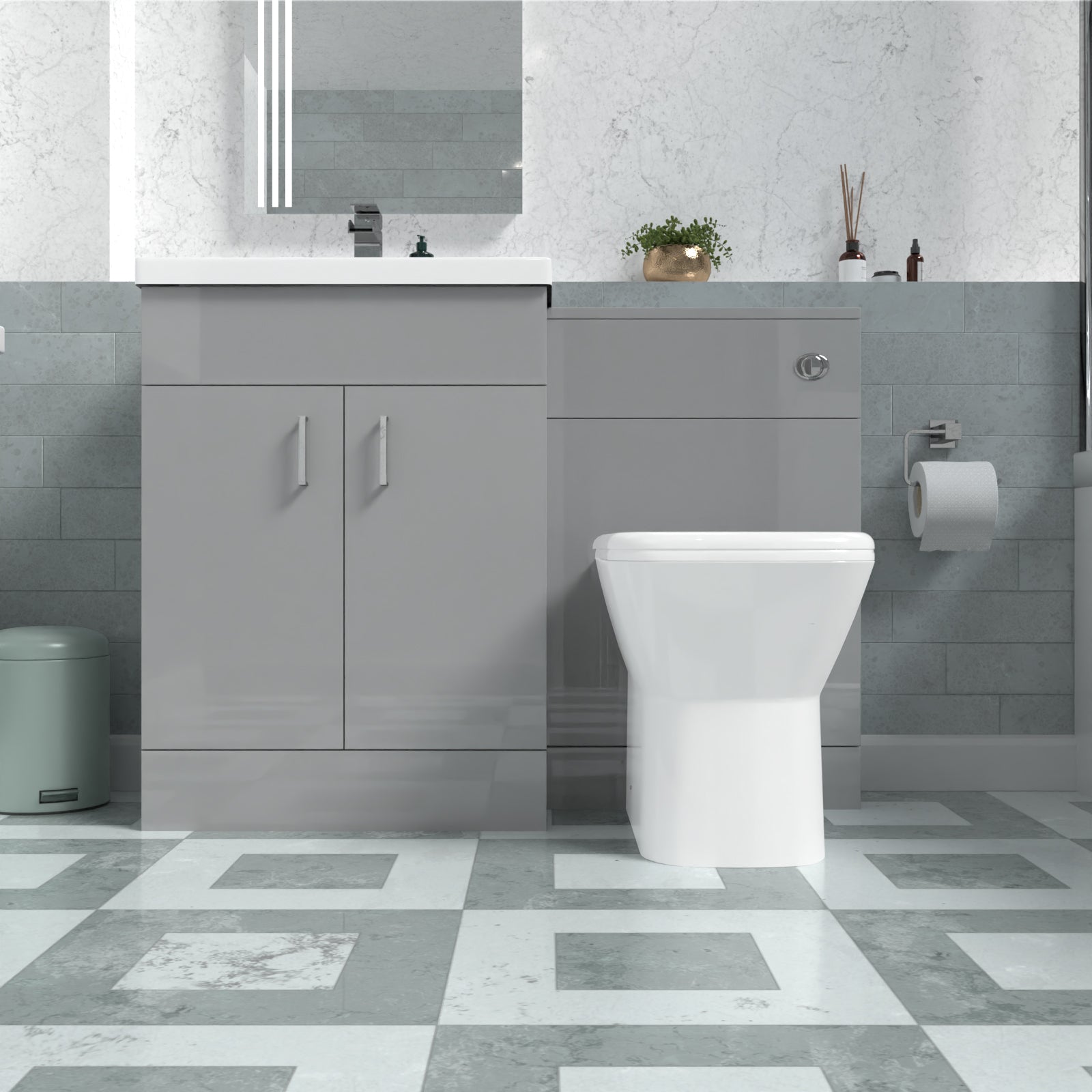 Nanuya 1100mm Light Grey Freestanding Basin Vanity Unit & Back To Wall Toilet