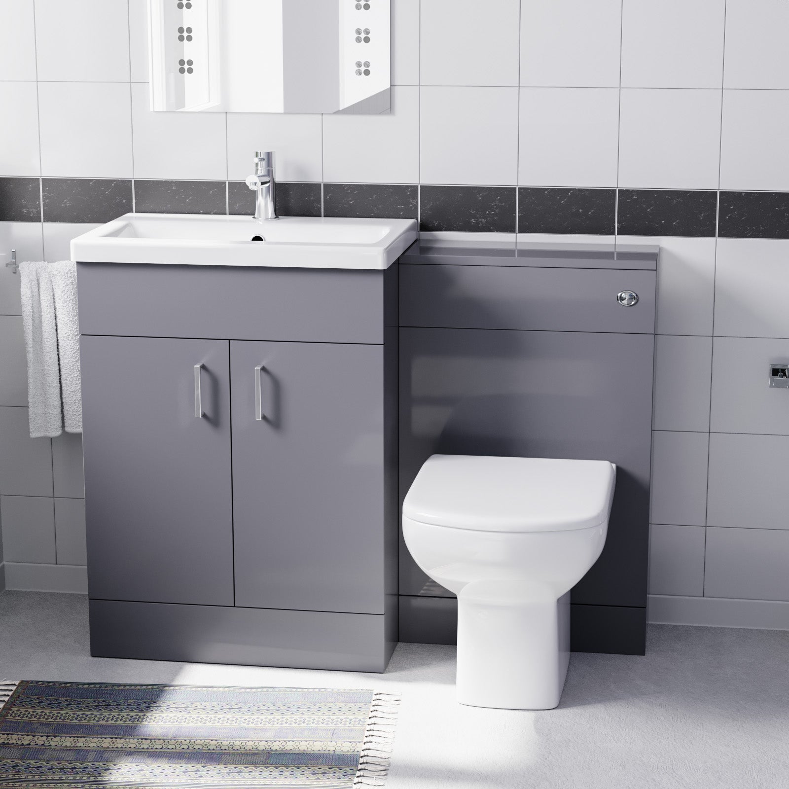 Nanuya Grey 1100mm Basin Doors Vanity, WC Unit & Rimless BTW Toilet