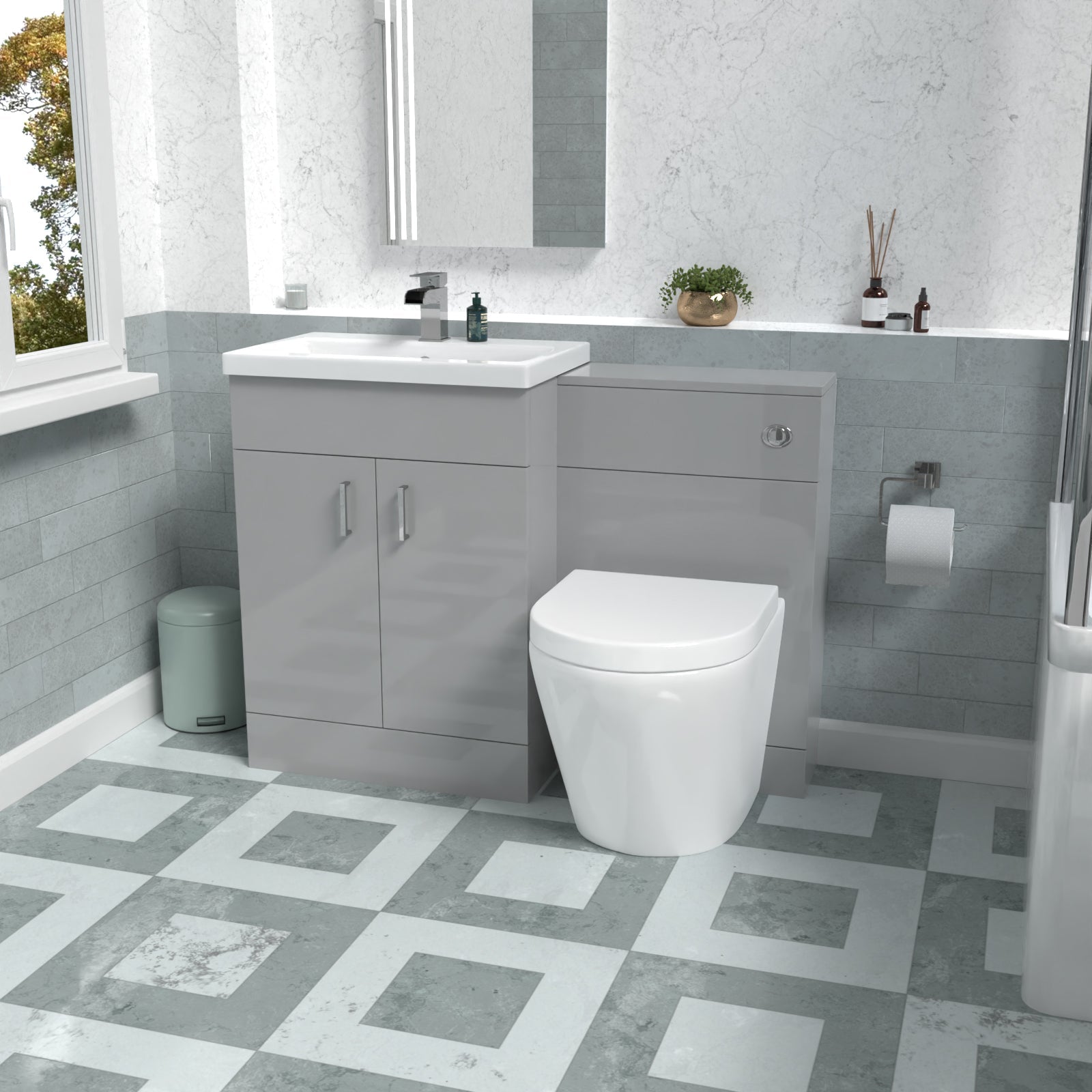 Nanuya 1100mm Light Grey Basin Vanity Unit & Back To Wall Toilet