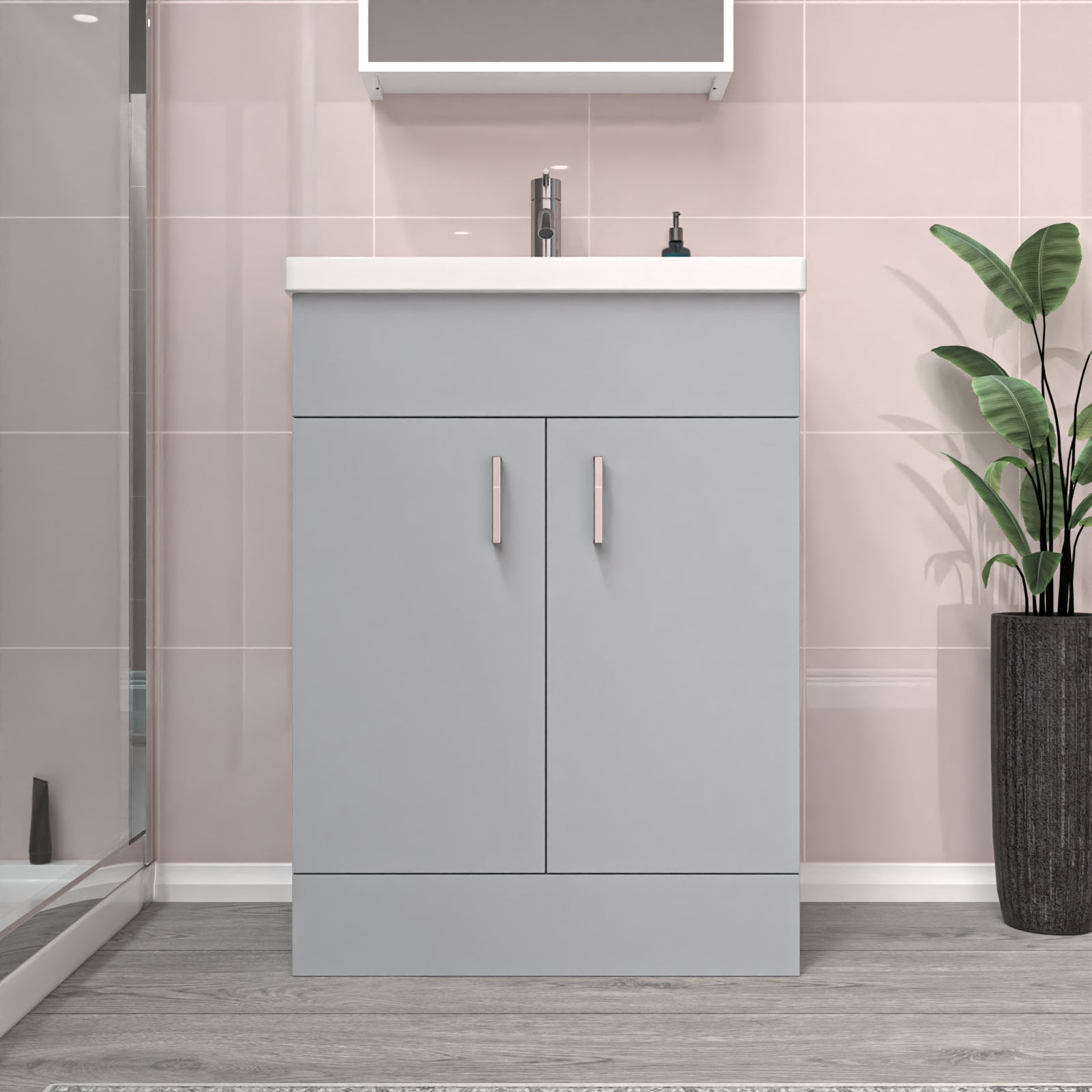 Nanuya Matte Grey 600mm Floor Standing Vanity Unit & White Basin