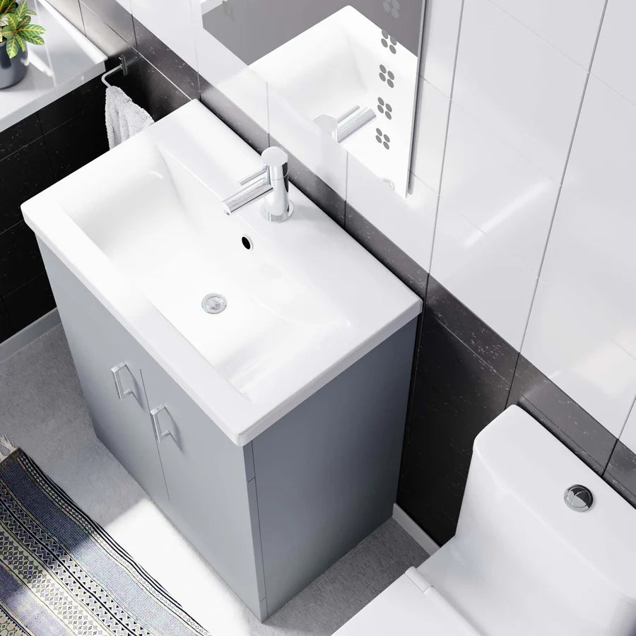 Nanuya 600mm Matte Grey Basin Vanity & White Square Close Coupled Toilet