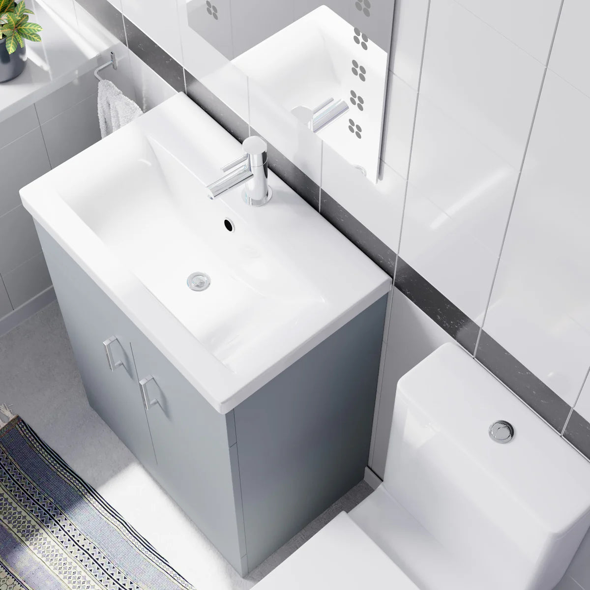 Nanuya 600mm Matte Grey Basin Vanity & Rimless Square Close Coupled Toilet