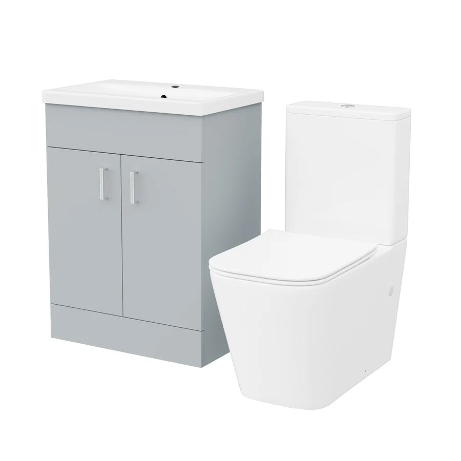 Nanuya 600mm Matte Grey Basin Vanity & Rimless Square Close Coupled Toilet
