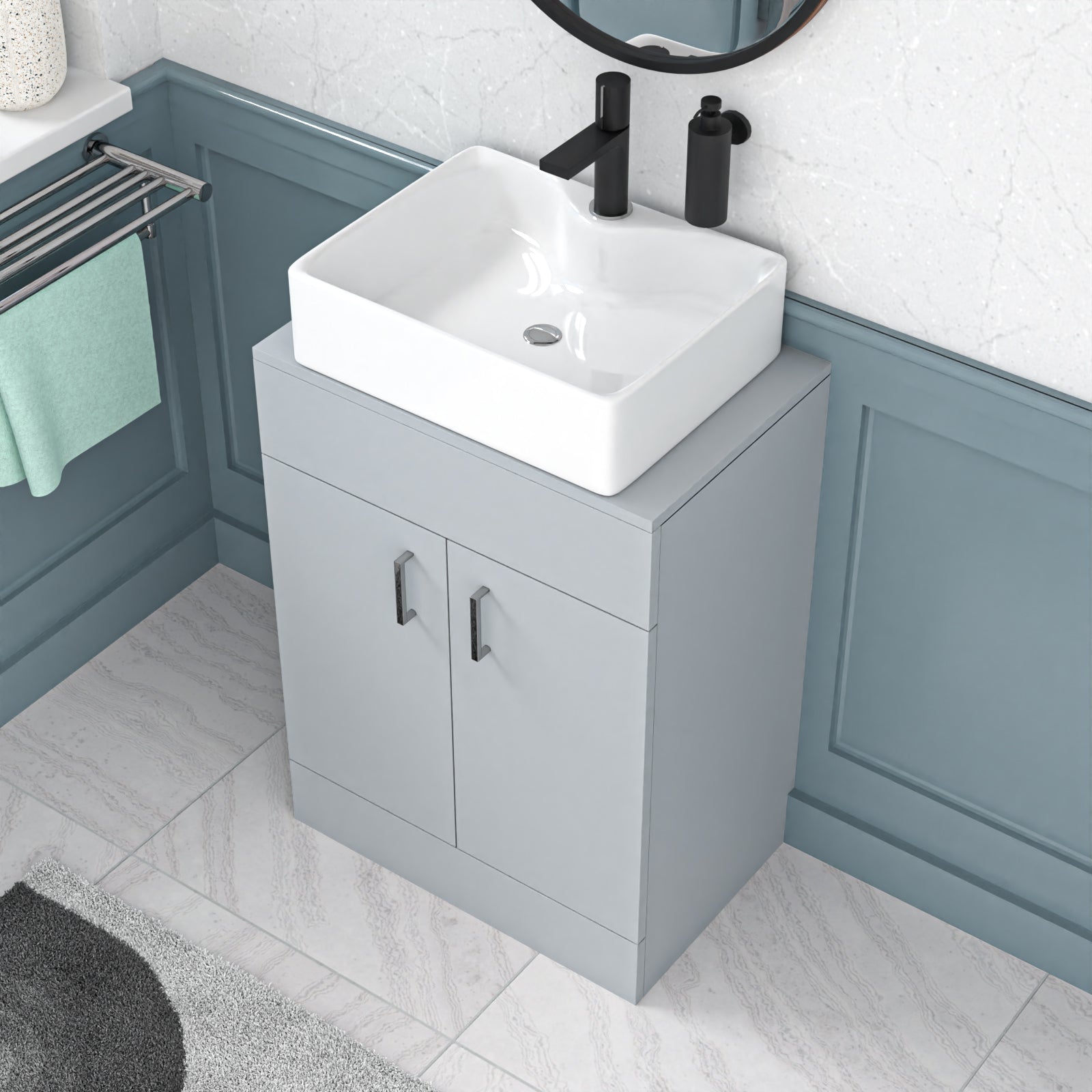 Nanuya Matte Grey 600mm Vanity Unit, Worktop With Square Bowl Basin