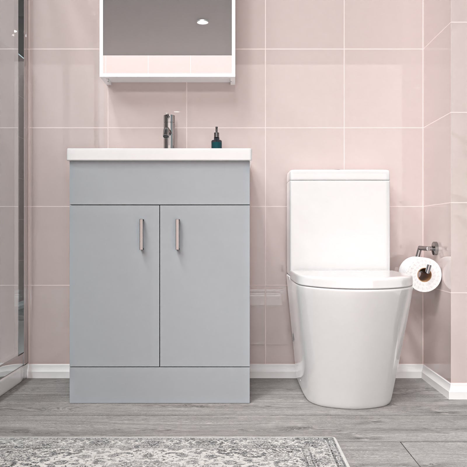 Nanuya Matte Grey 600mm Basin Vanity Unit & Close Coupled Toilet