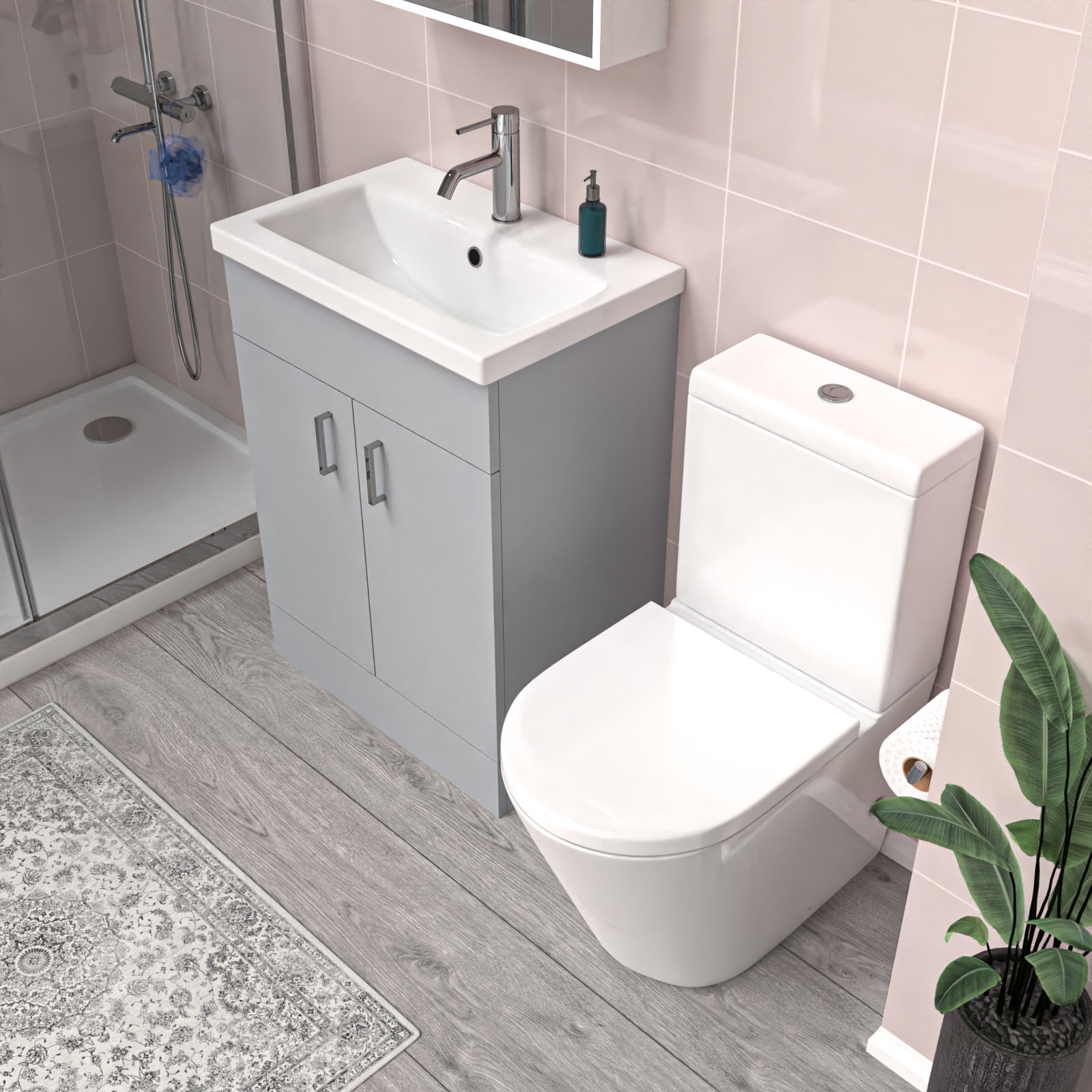 Nanuya Matte Grey 600mm Basin Vanity Unit & Close Coupled Toilet