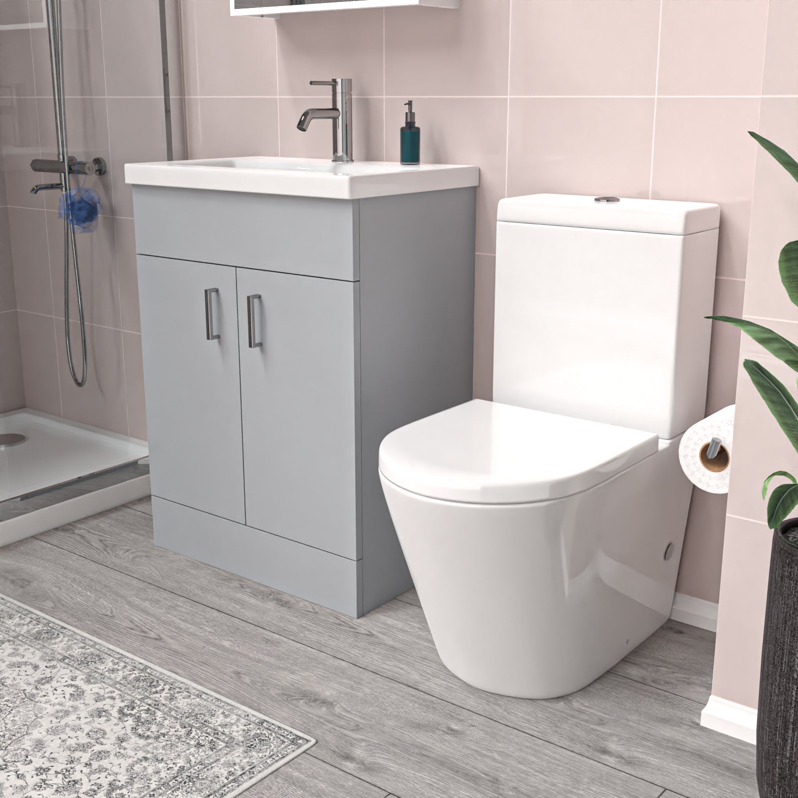 Nanuya Matte Grey 600mm Basin Vanity Unit & Close Coupled Toilet
