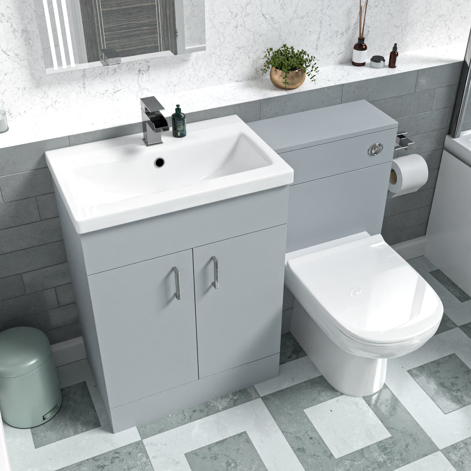 Nanuya Matte Grey 1100mm Basin Vanity & WC Unit & Back to Wall Toilet Flat Pack