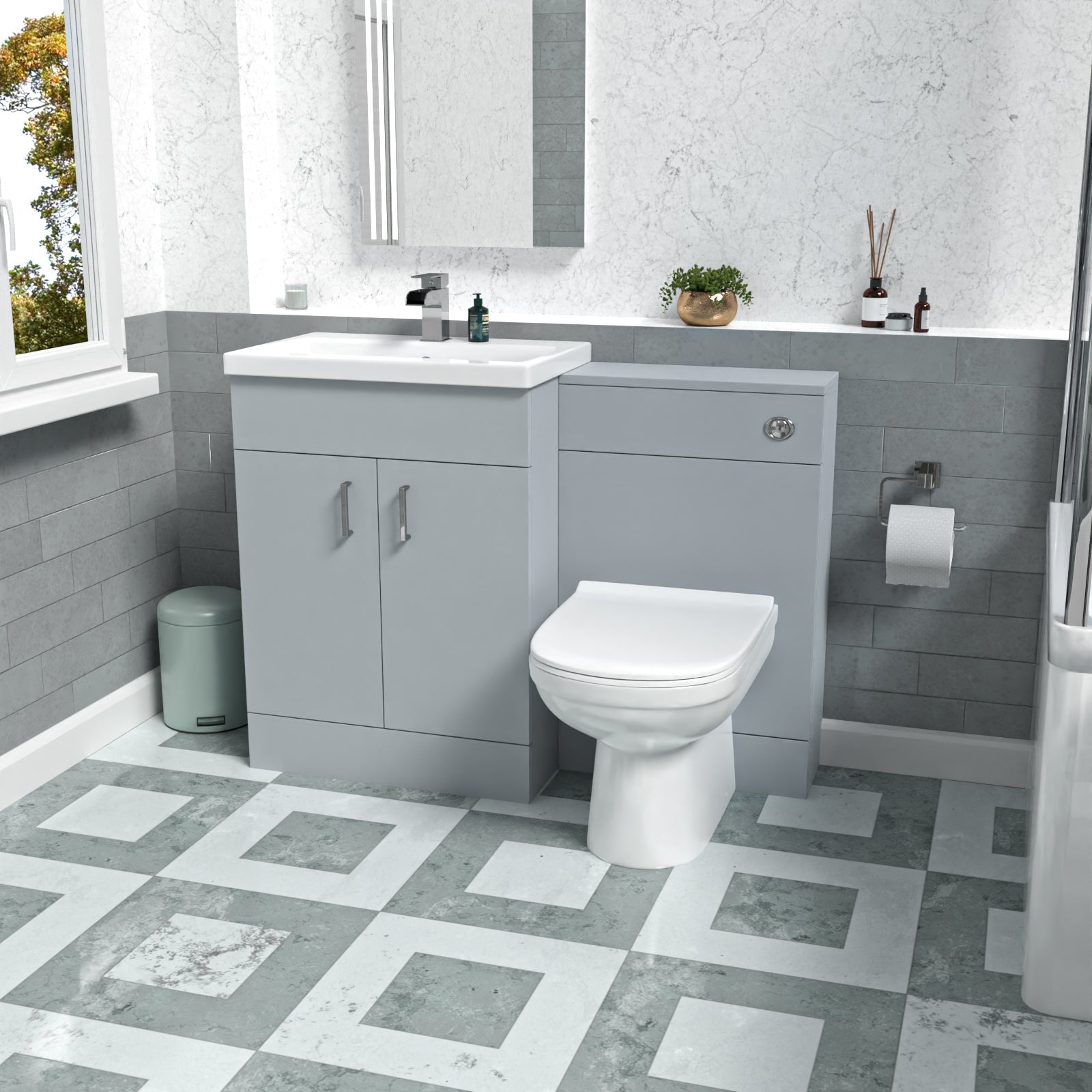Nanuya Matte Grey 1100mm Basin Vanity & WC Unit & Back to Wall Toilet Flat Pack