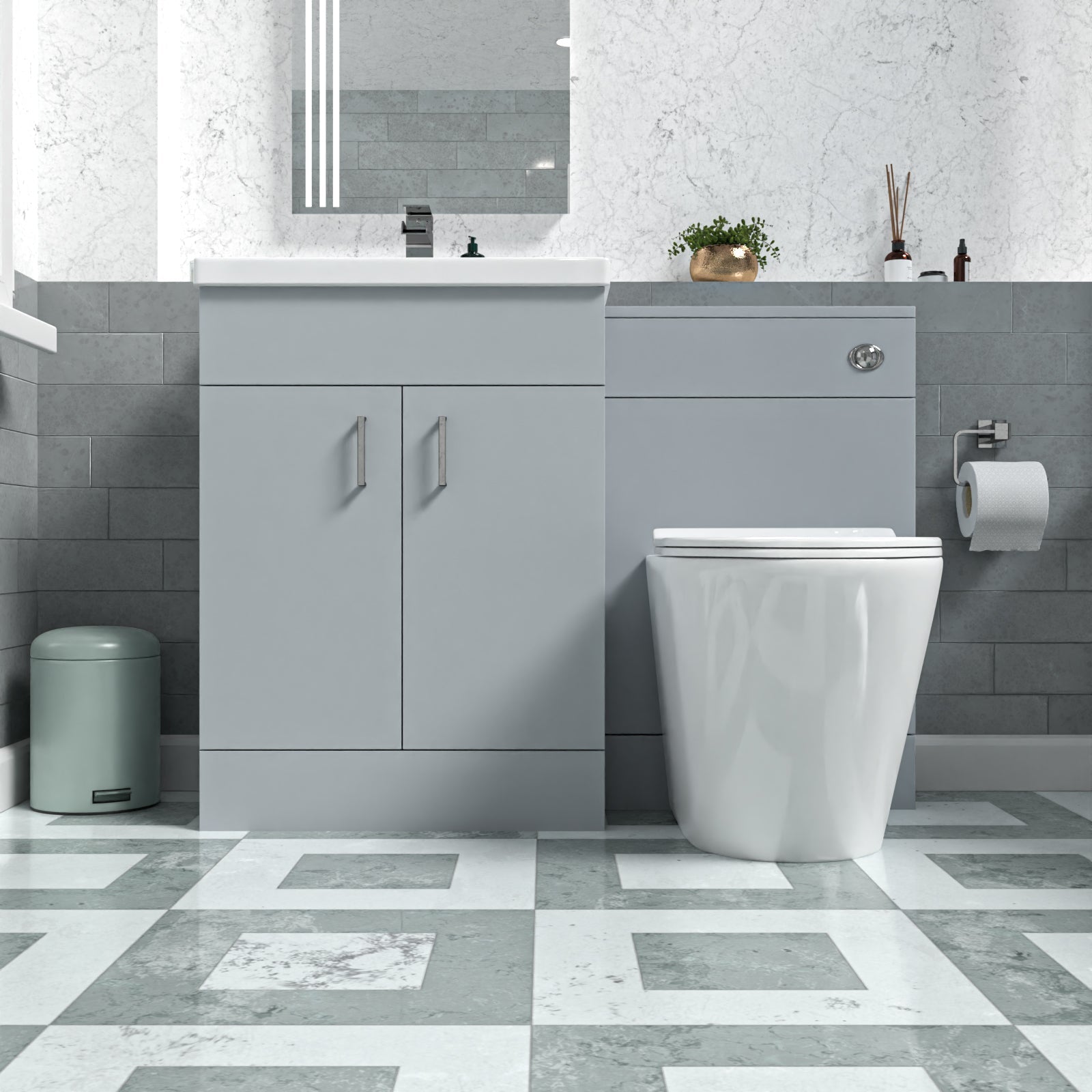 Nanuya Matte Grey 1100mm Vanity Basin WC Vanity Unit & Modern Minimalist BTW Toilet