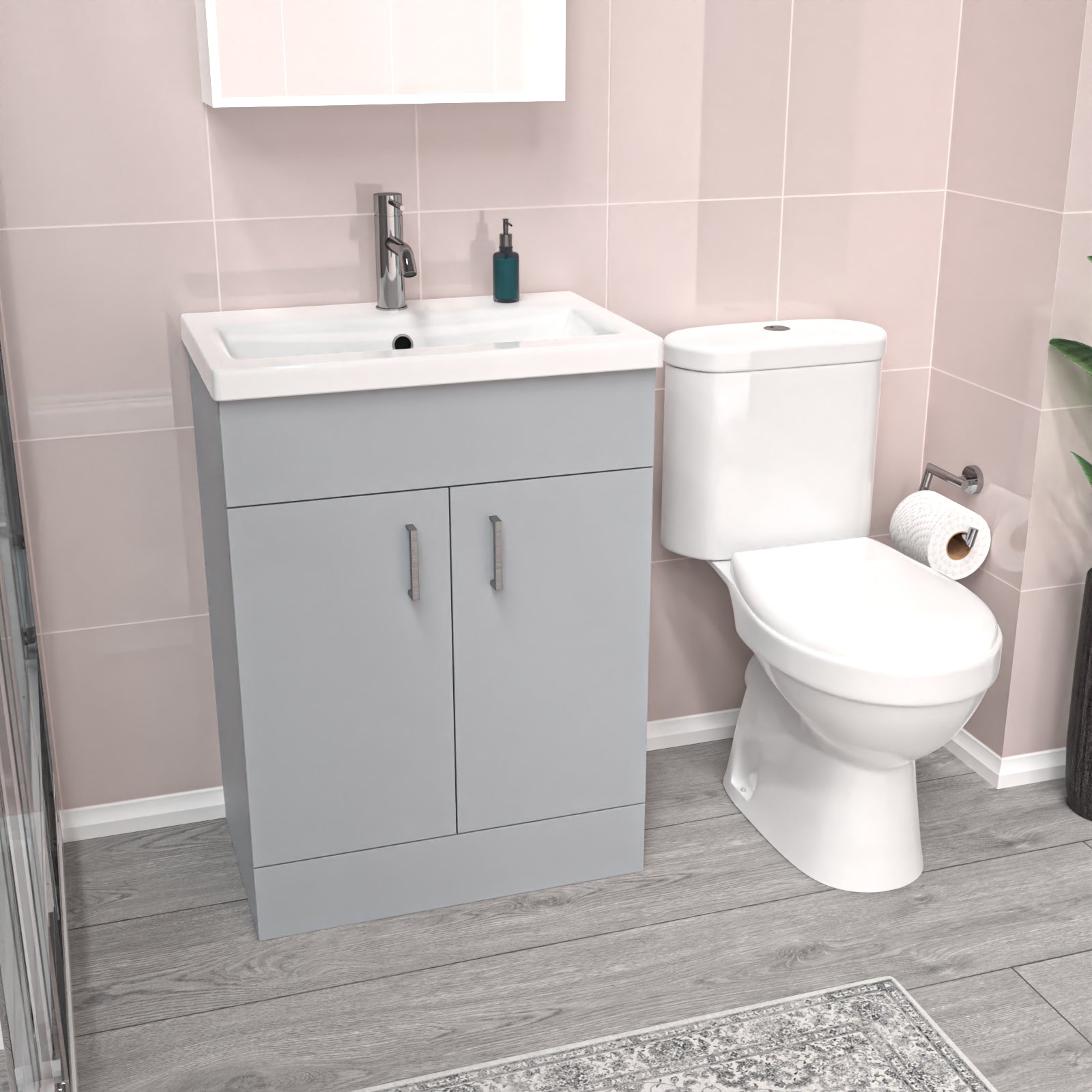 Nanuya Matte Grey 600 mm Basin Vanity Unit & Modern Toilet